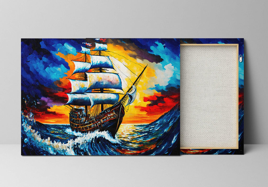 Pirate Ship Painting - Colorful Pirate Wall Art | Kids Room Canvas Print