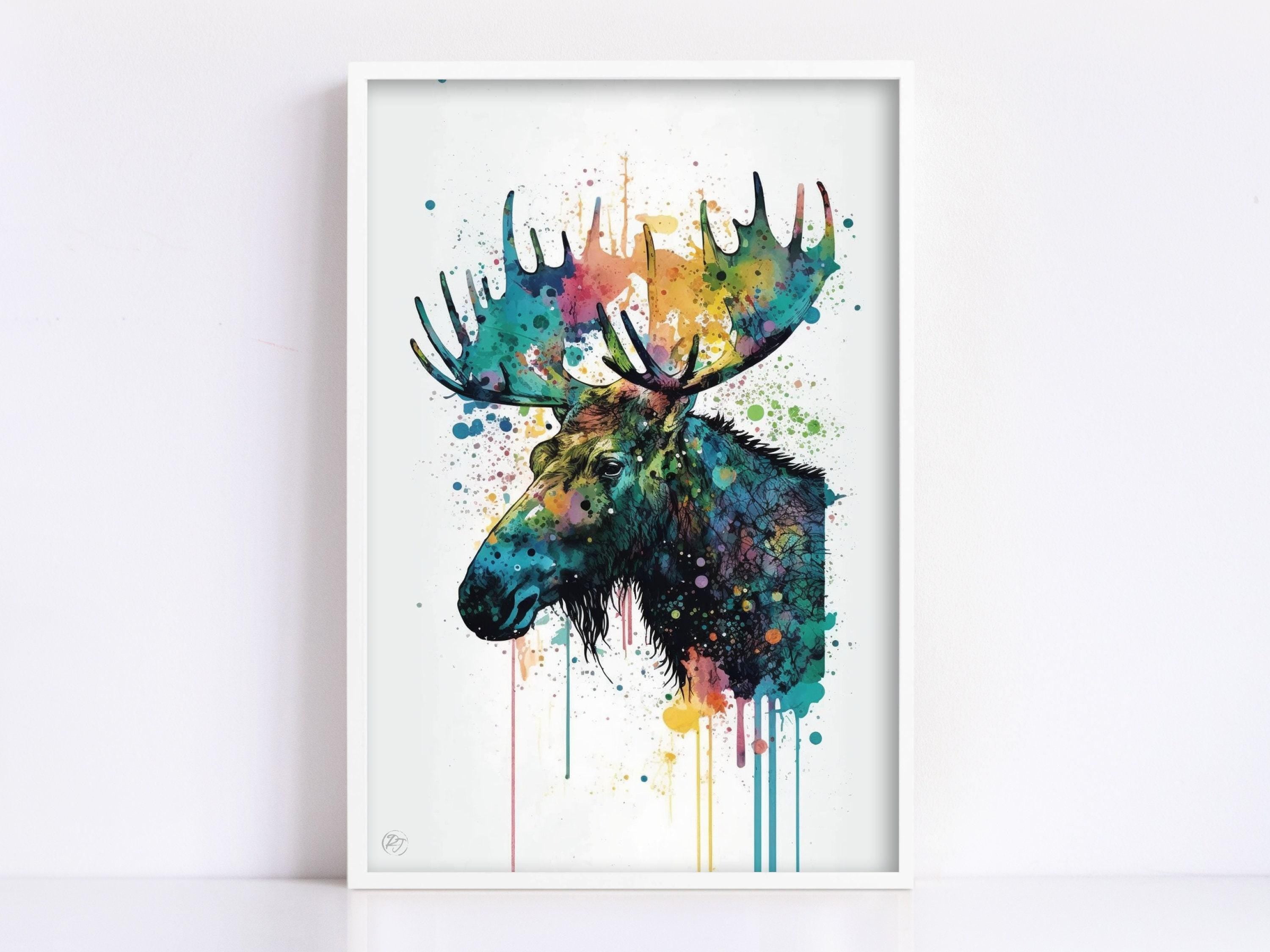Woodland Guardian: Watercolor Moose Wall Decor Print, Giclee Print on Canvas, Artist Paper, Watercolor Paper, Available in Extra Large Sizes