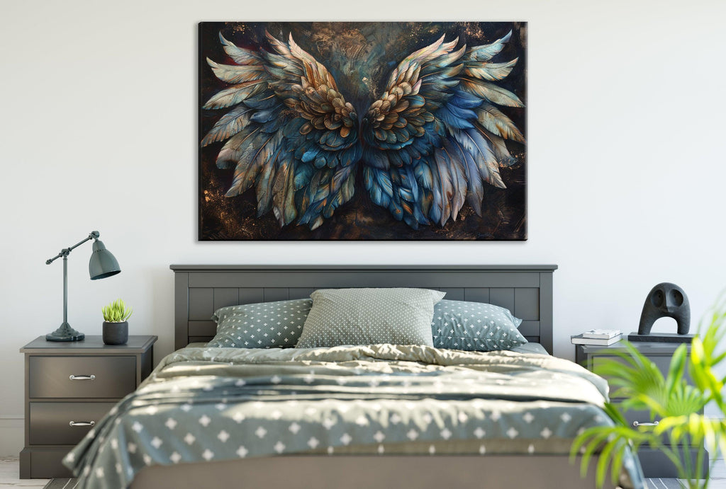 Angel Wings Print - Large Canvas Art | Ornate Feathered Wing Painting on Gallery Wrapped Canvas