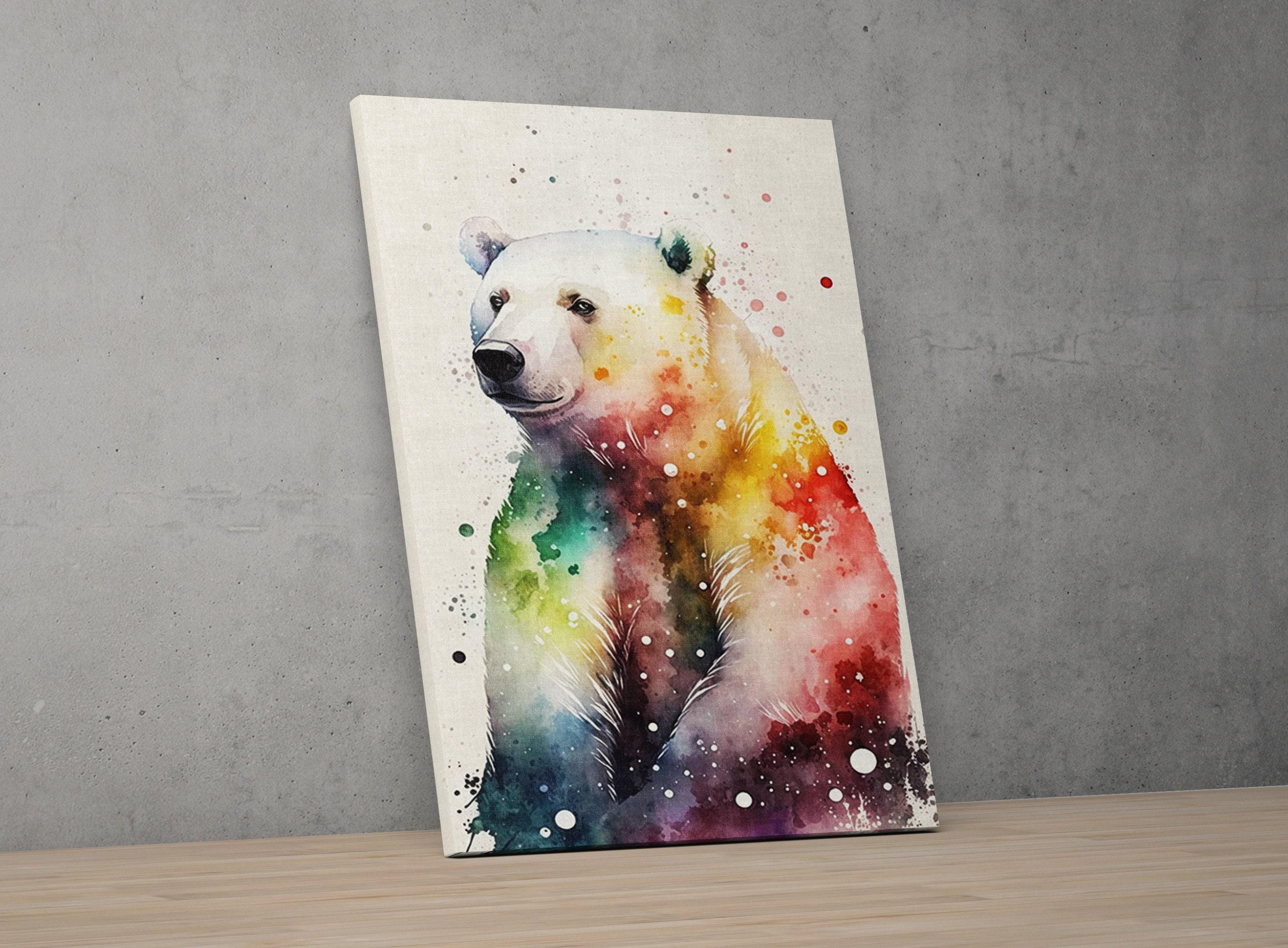 Wildlife Serenity: Polar Bear Watercolor Painting, Giclee Print on Canvas, Artist Paper, Watercolor Paper, Available in Extra Large Sizes