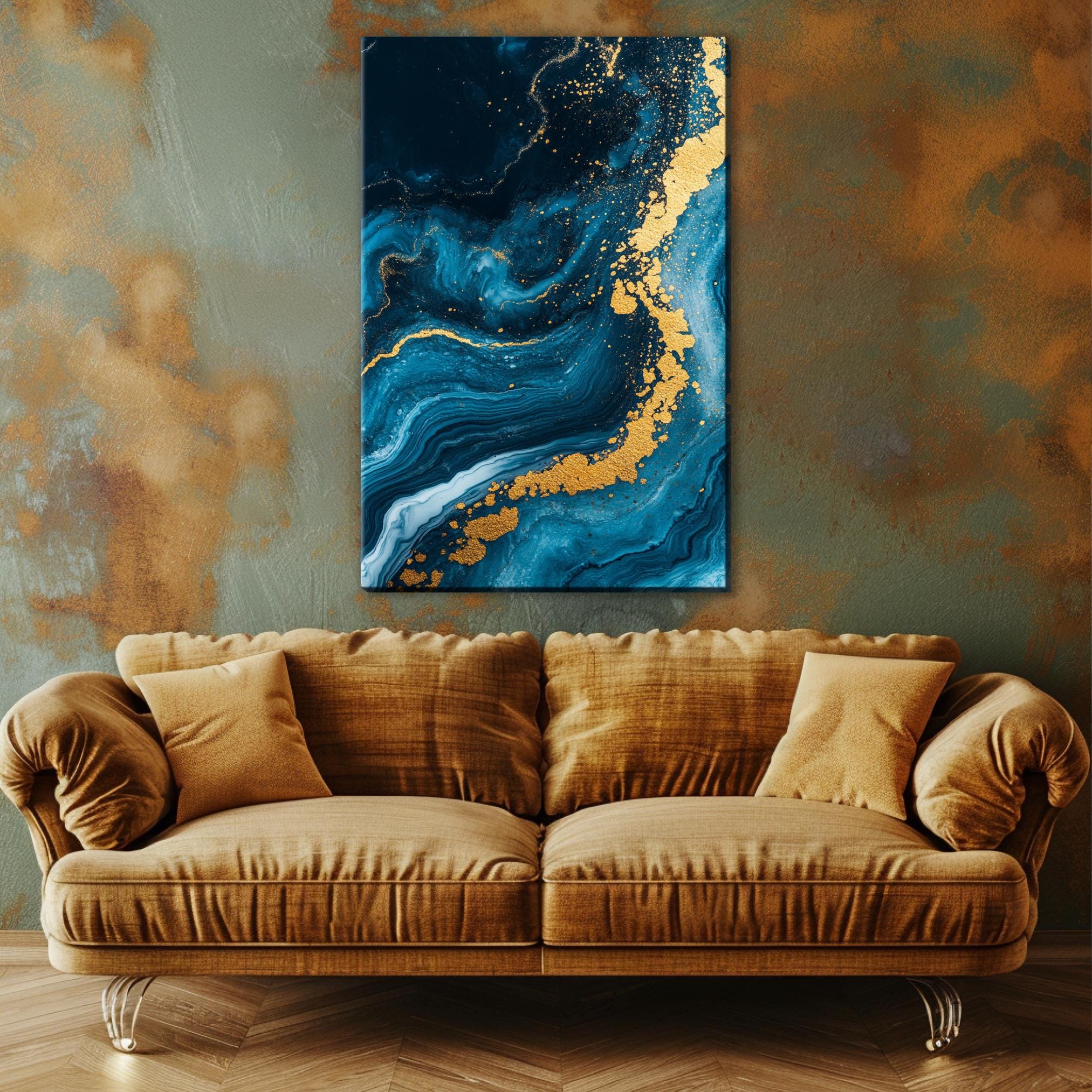 a couch in a room with a painting on the wall
