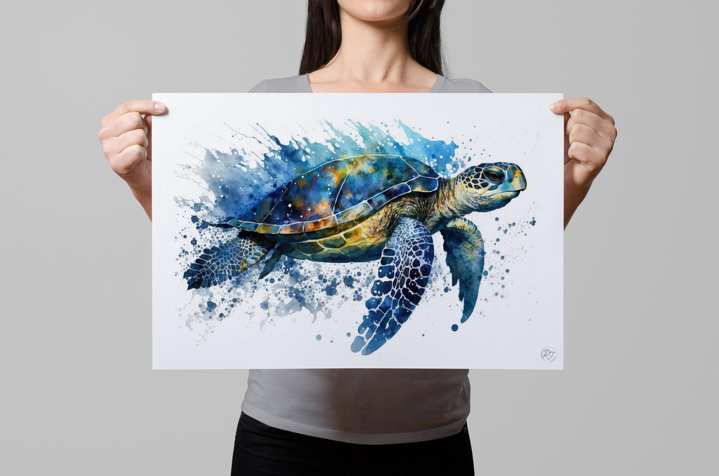 Sea Turtle Watercolor Art Print, Nursery Nautical Canvas Print, Undersea Animal Framed Kids Wall Art