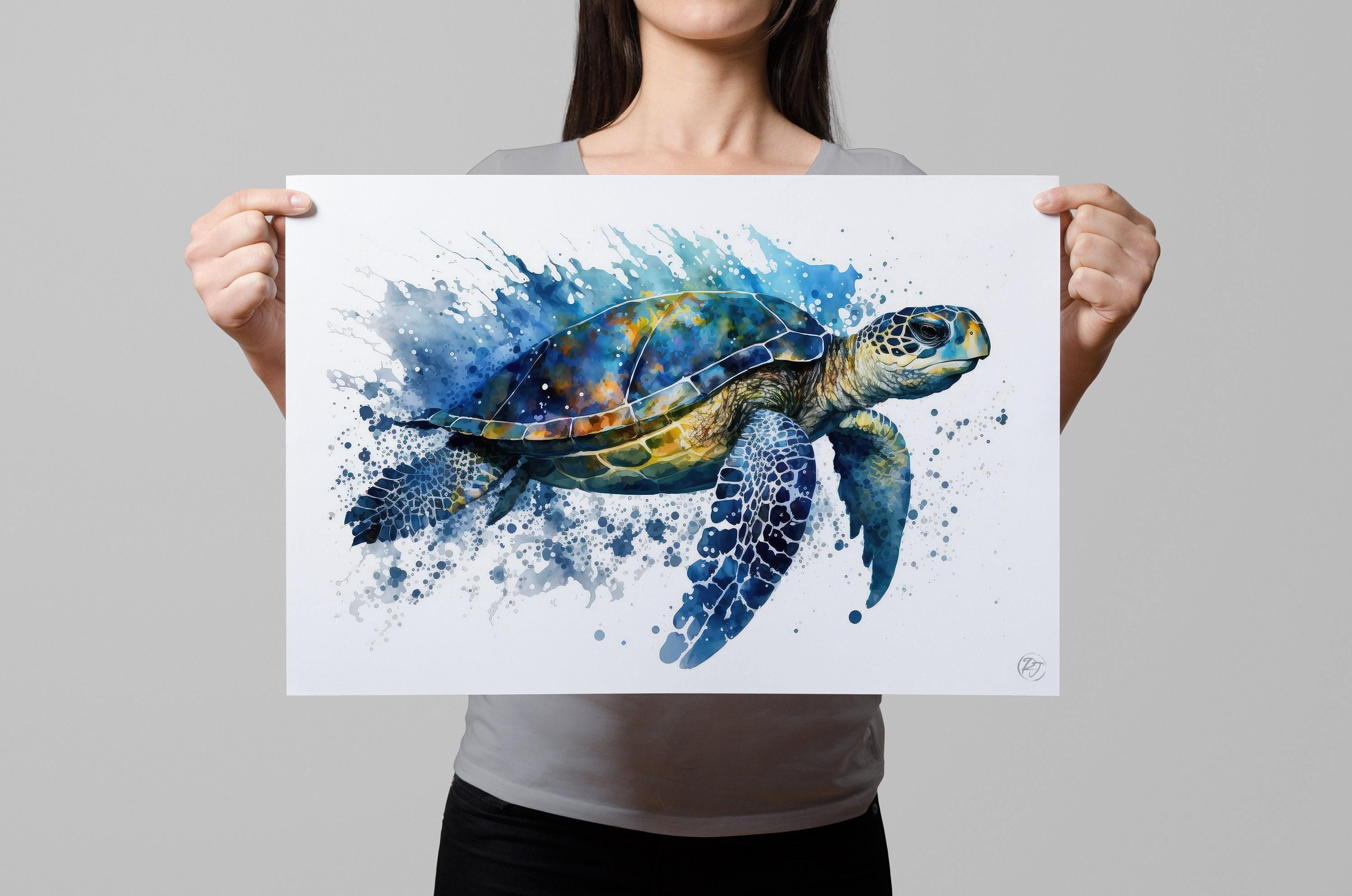 Sea Turtle Watercolor Art Print, Nursery Nautical Canvas Print, Undersea Animal Framed Kids Wall Art