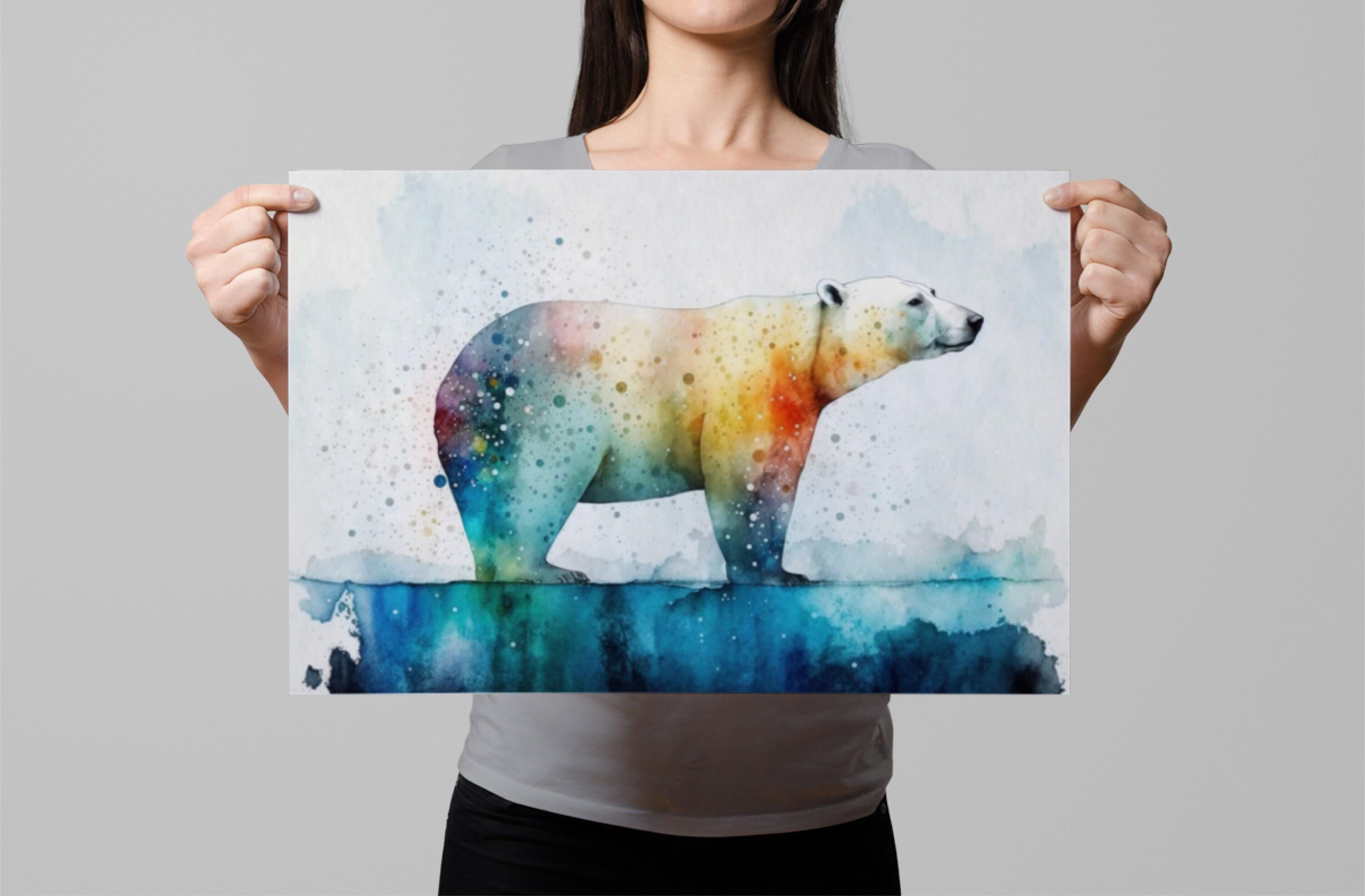Elegant Arctic: Polar Bear Watercolor Painting, Giclee Print on Canvas, Artist Paper, Watercolor Paper, Available in Extra Large Sizes