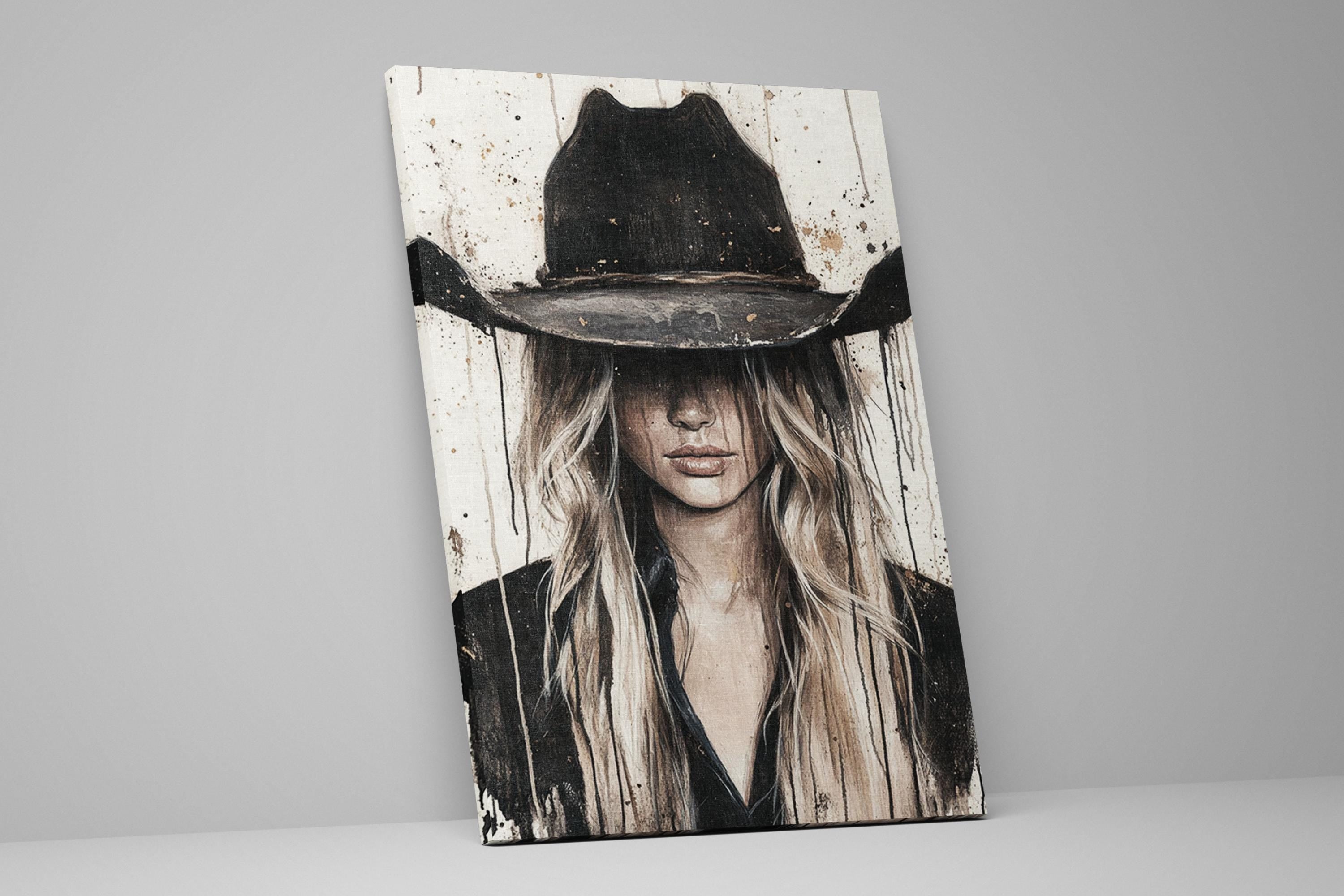 a painting of a woman wearing a cowboy hat