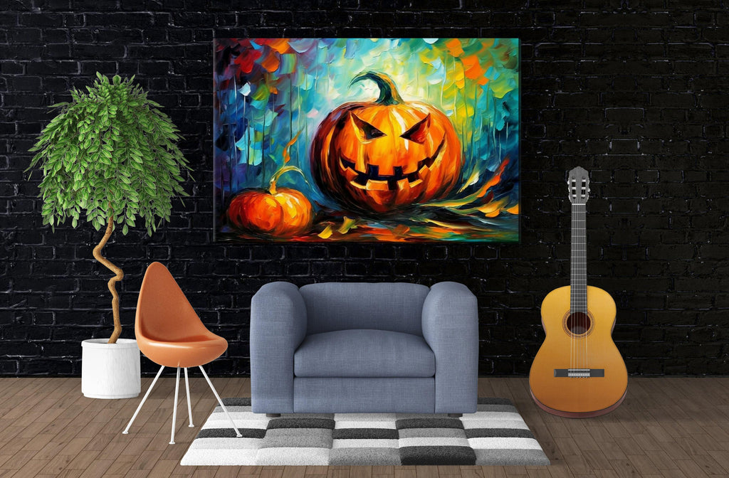 Halloween Pumpkin Wall Art – Large Jack O Lantern Canvas | Festive Pumpkin Art