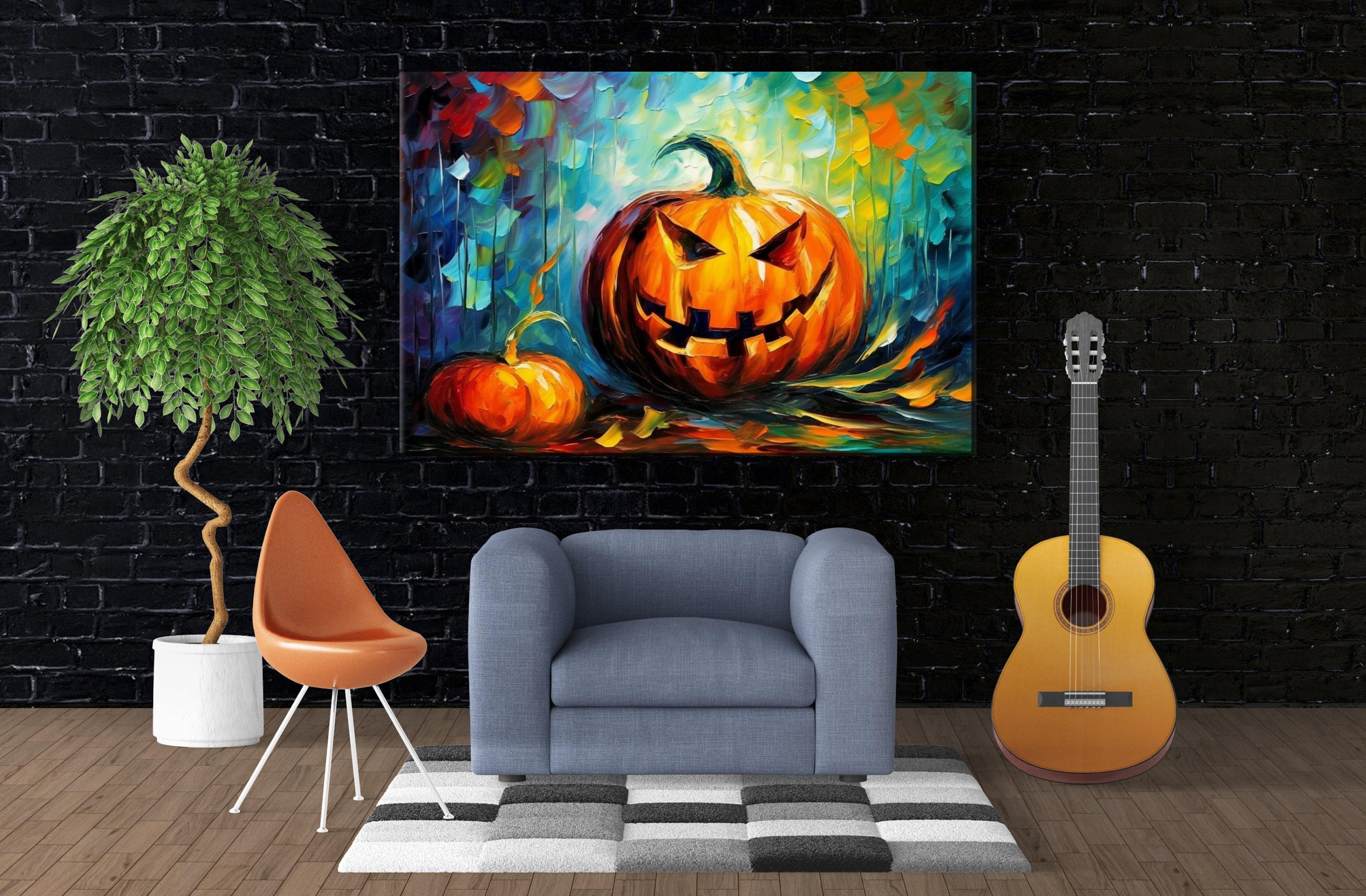 Halloween Pumpkin Wall Art – Large Jack O Lantern Canvas | Festive Pumpkin Art