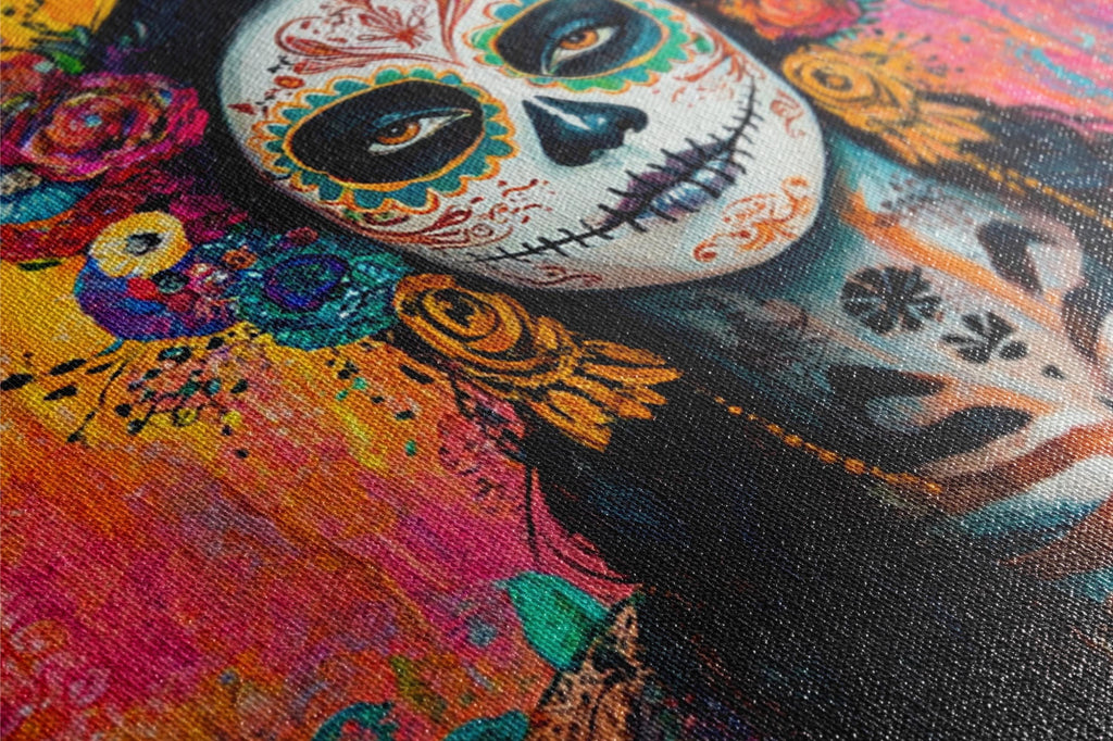 Mexican Sugar Skull Art - Extra Large Framed Canvas Print | Vibrant Día de Muertos Decor
