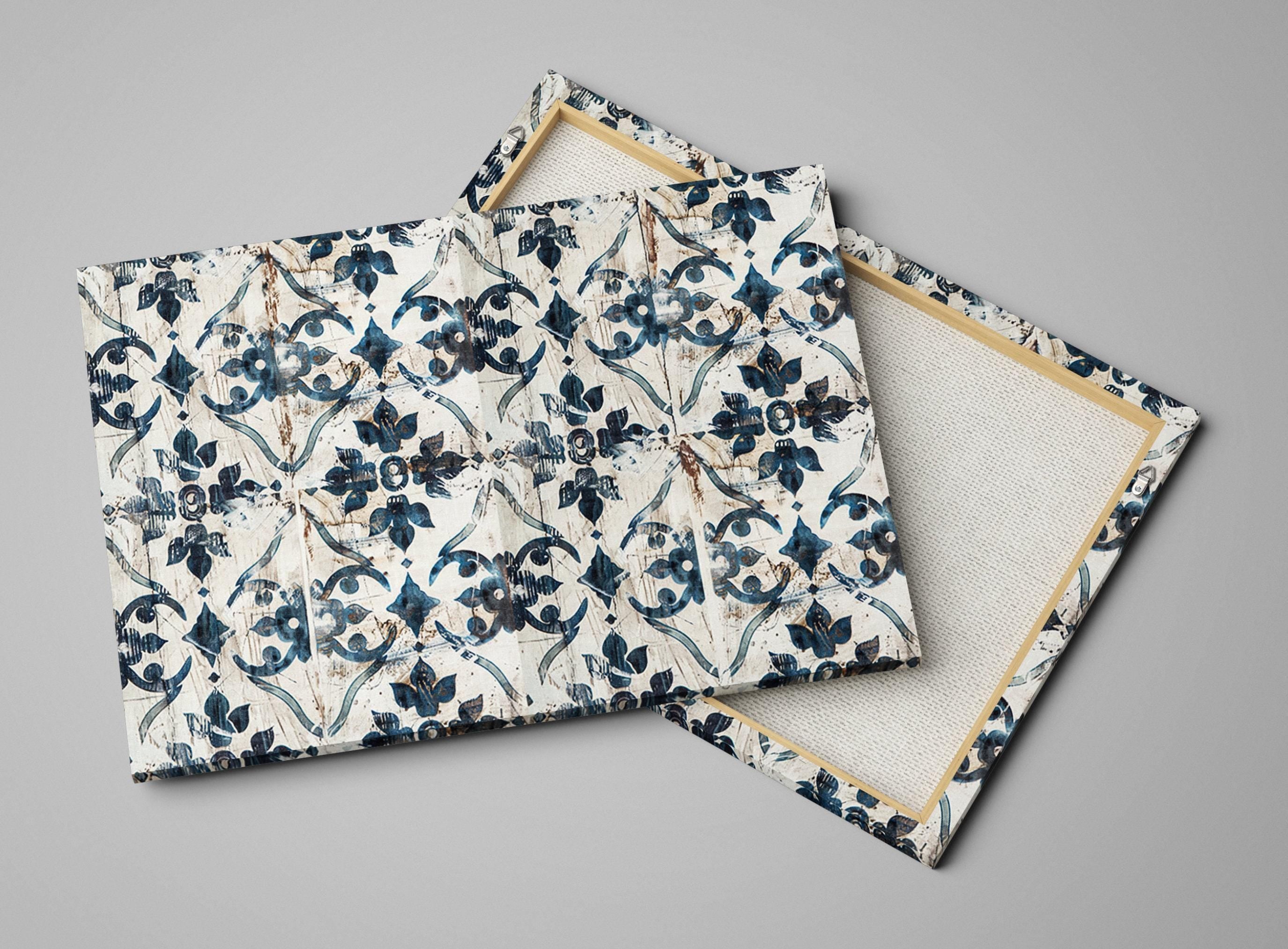 Modern Farmhouse Wall Art – Rustic Tile Art on Extra Large Gallery Wrapped Canvas