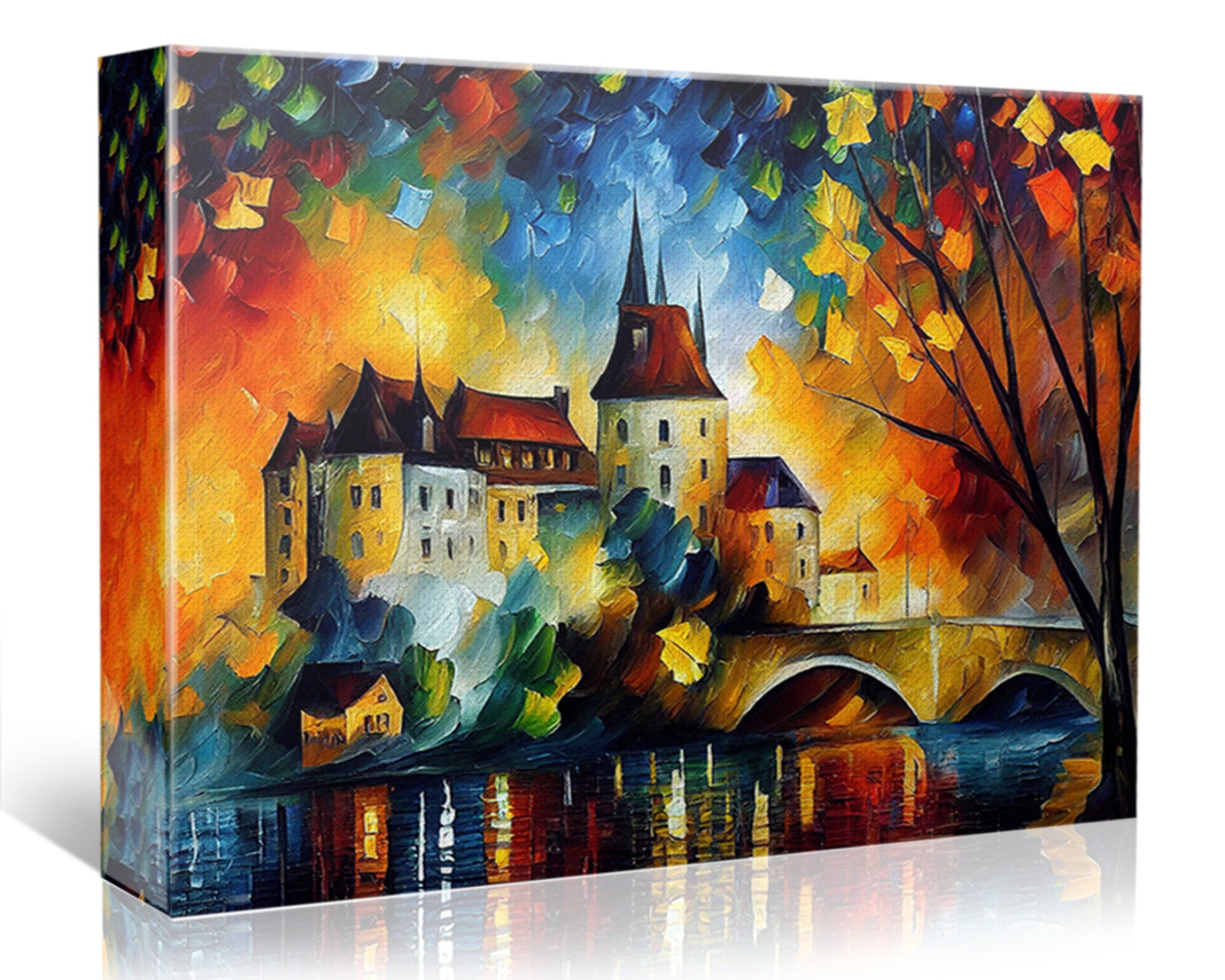 Castle Canvas Wall Art – Fantasy Oil Painting Reproduction on Gallery Ready Canvas Frame