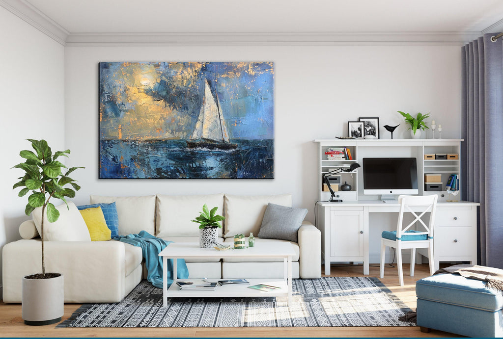 Minimal Sailboat Art – Large Canvas Print | Gallery Wrapped Nautical Wall Decor