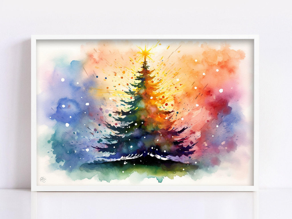 Charming Watercolor Christmas Tree - Winter Wonderland Art, Print on Canvas, Artist Paper, Watercolor Paper, Available in Extra Large Sizes