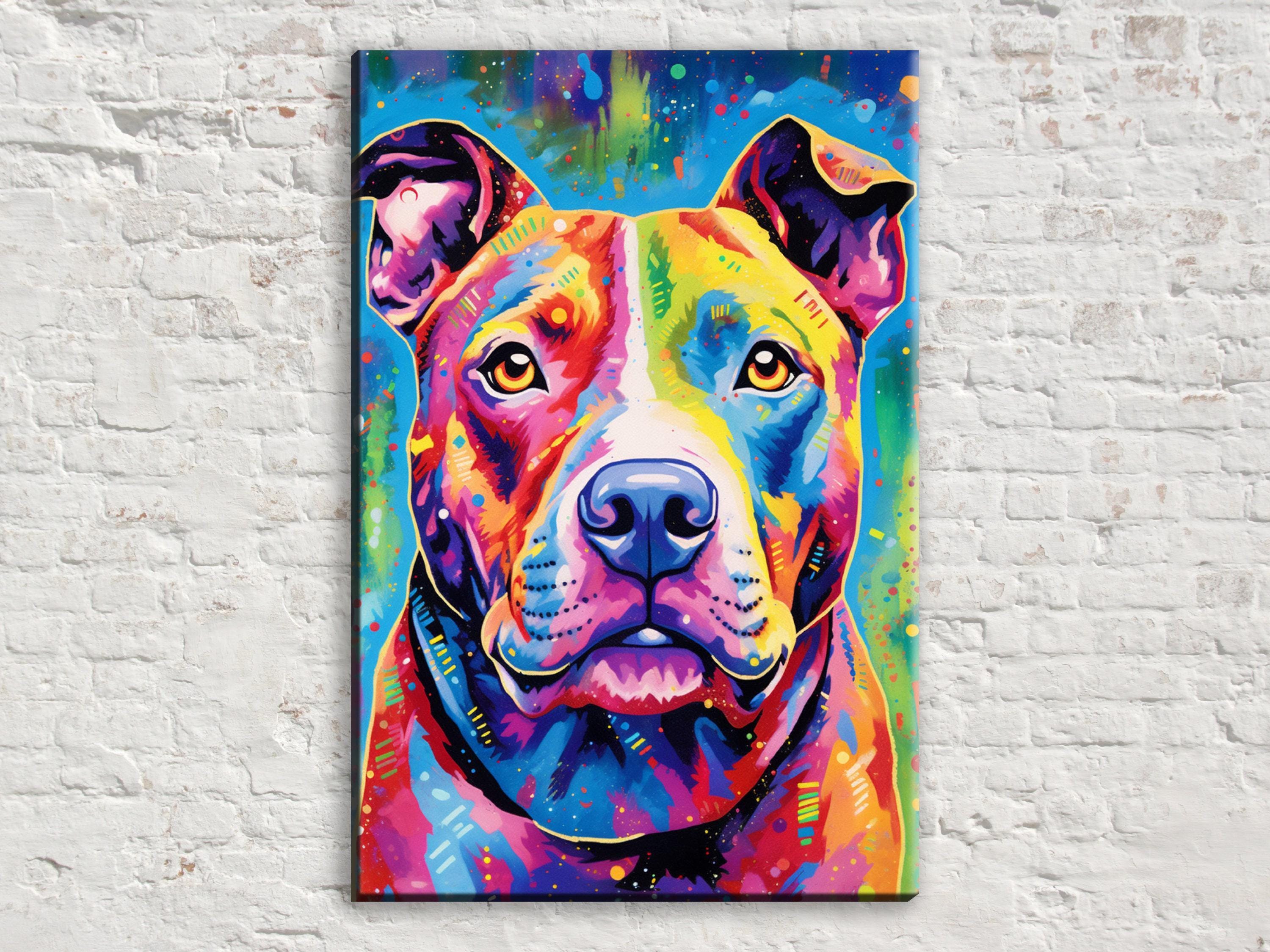 Pitbull Canvas Print – Large Dog Portrait on Artist Grade Canvas with Real Wood Frame