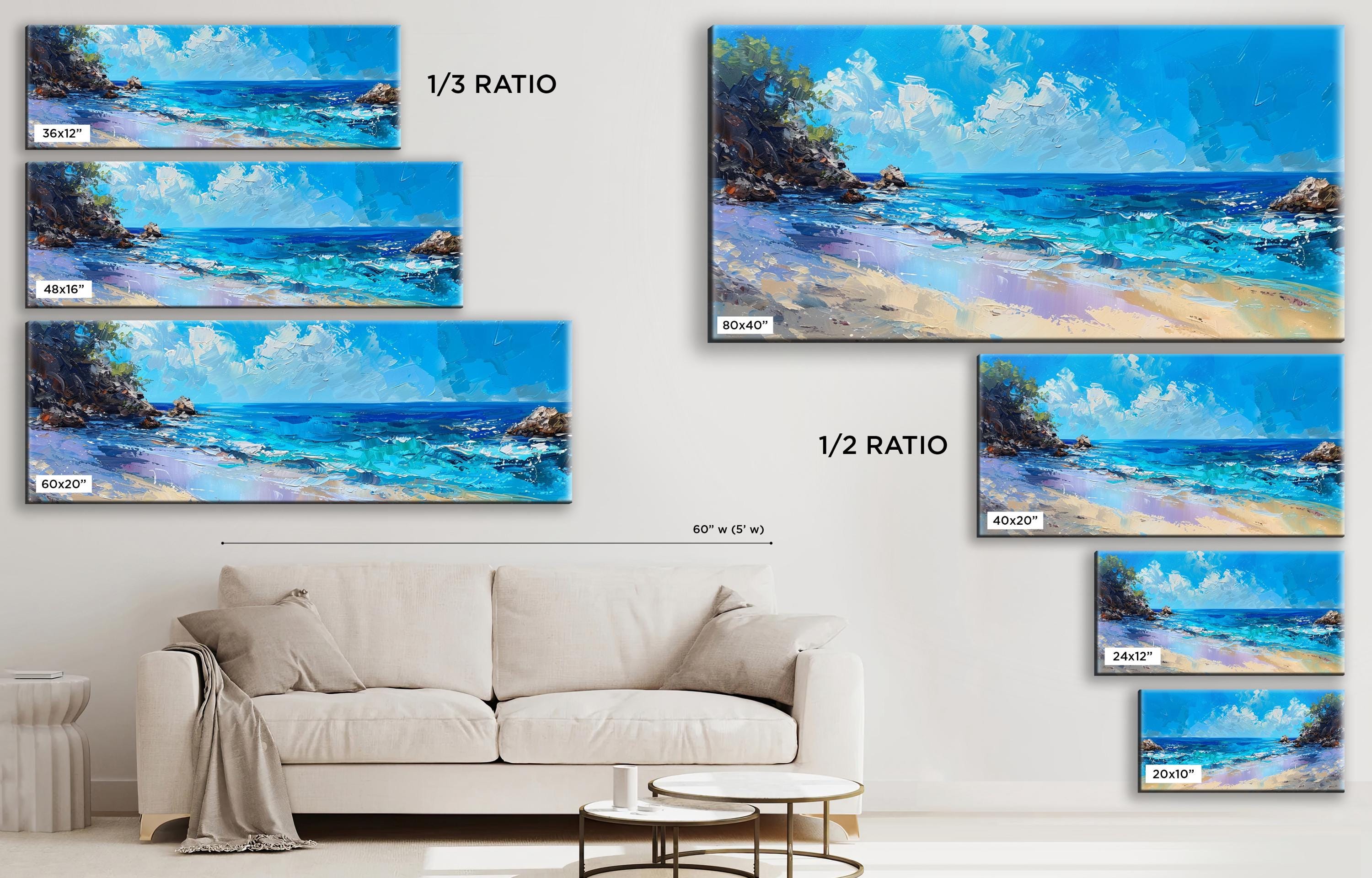 a living room with a couch and paintings on the wall
