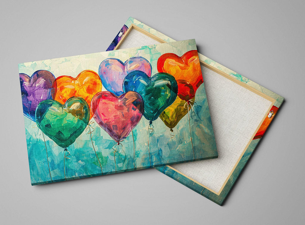Romantic Heart Balloons - Love Theme Canvas | Extra Large Gallery Wrapped Art