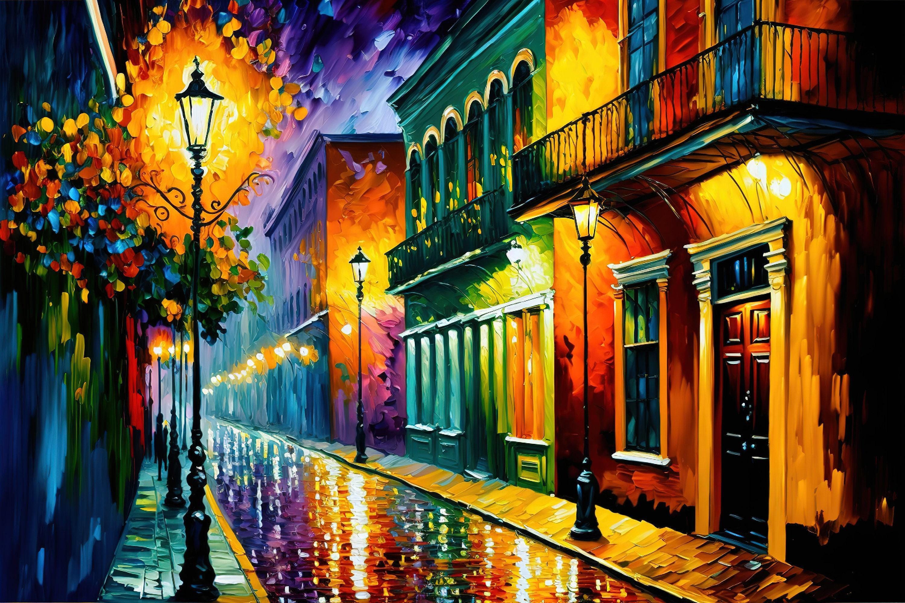 New Orleans French Quarter Art – Bourbon Street Painting on Vibrant NOLA Street Scene Canvas