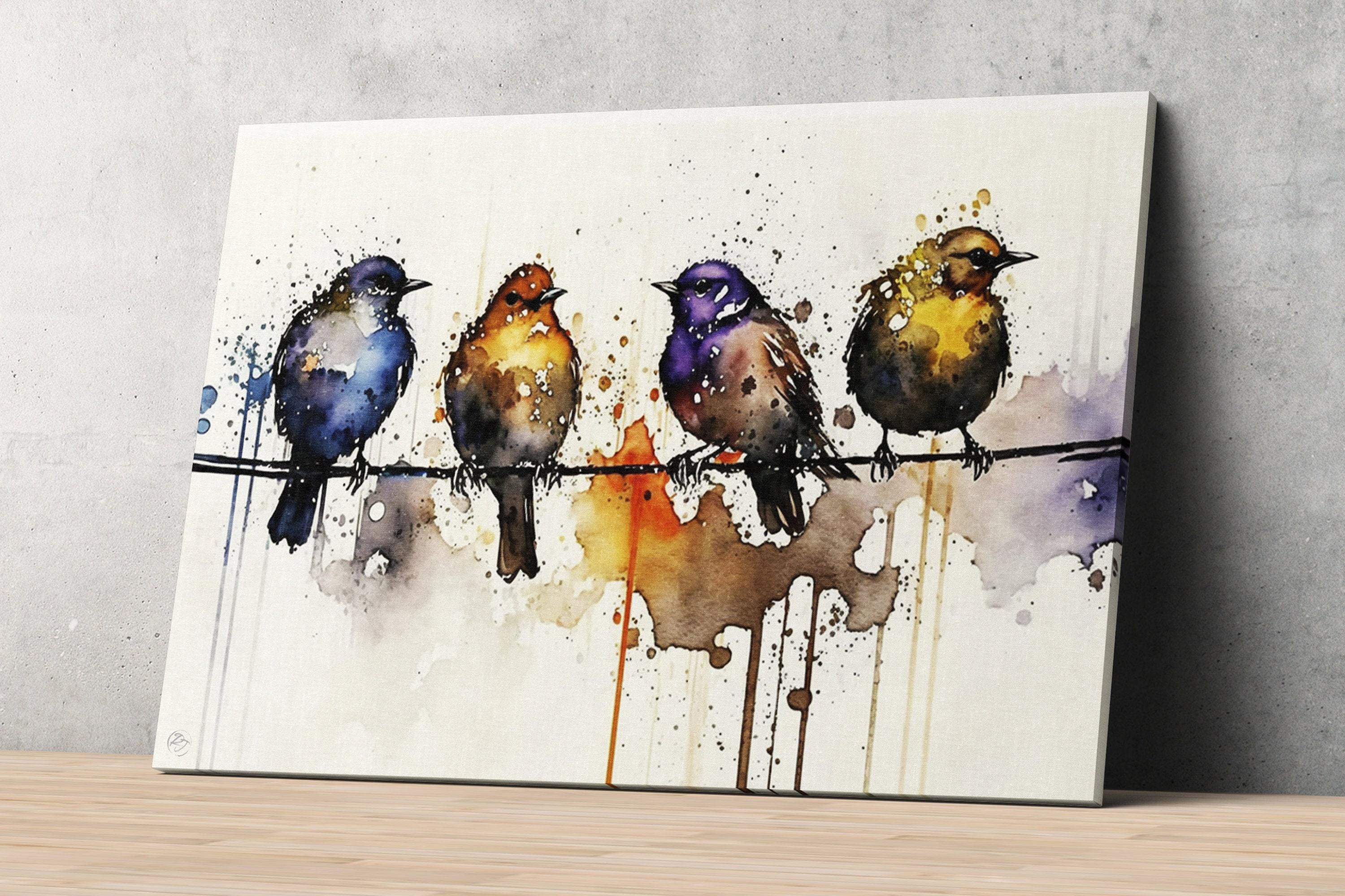 Birdwatcher's Delight: Bird Flock Watercolor, Giclee Print on Canvas, Artist Paper, Watercolor Paper, Available in Extra Large Sizes