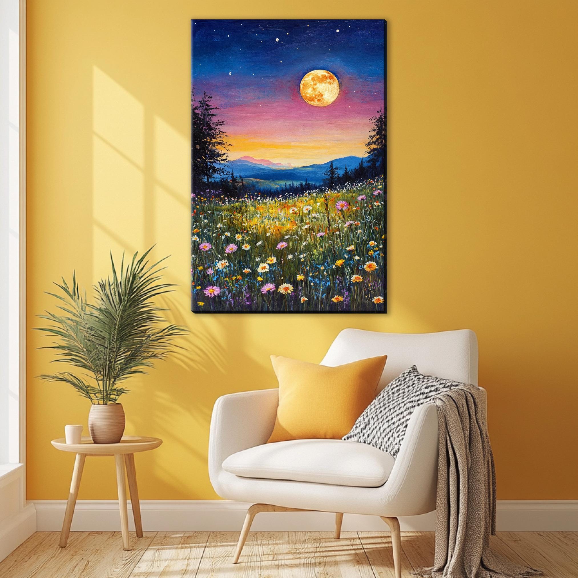 a room with a chair and a painting on the wall