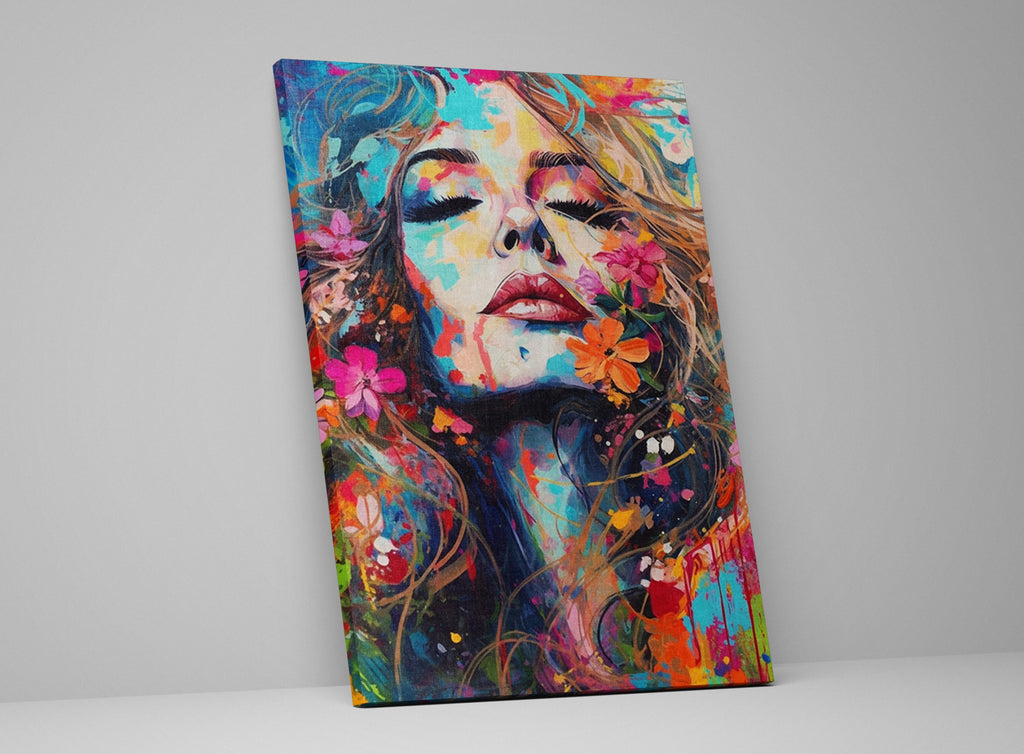 Woman Face Canvas - Large Floral Female Decor | Expressive Modern Art Print