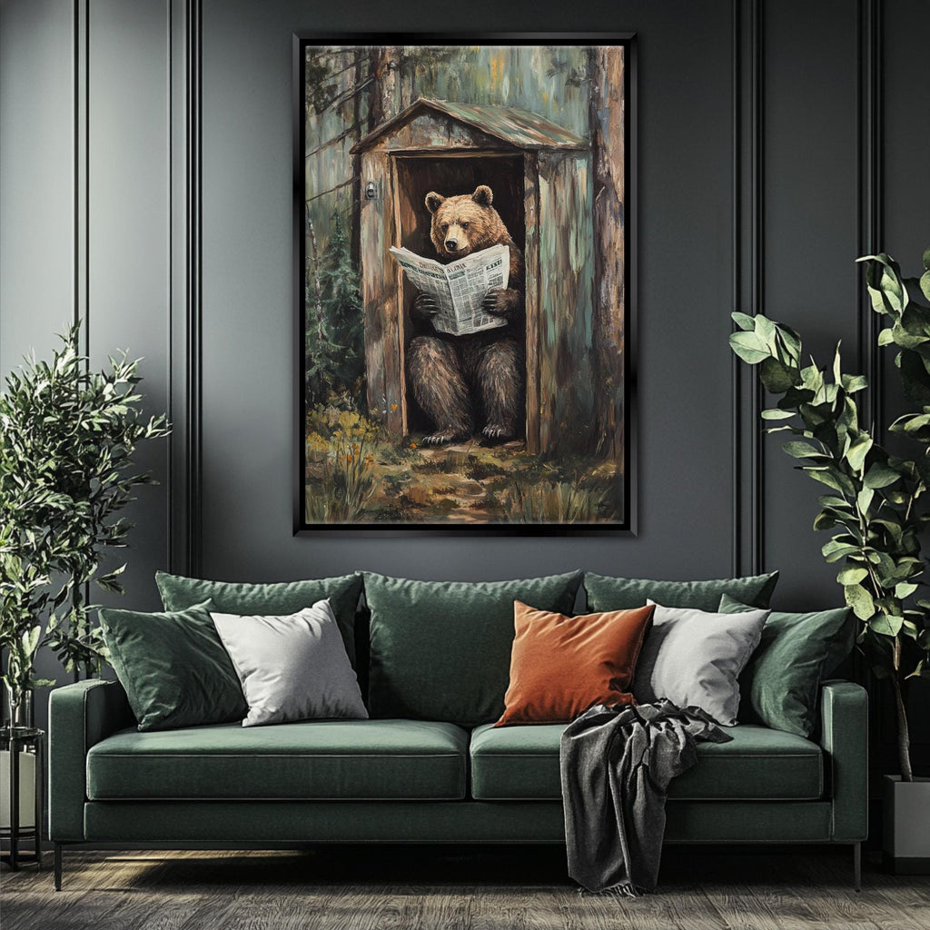 a painting of a bear reading a newspaper