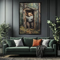 a painting of a bear reading a newspaper