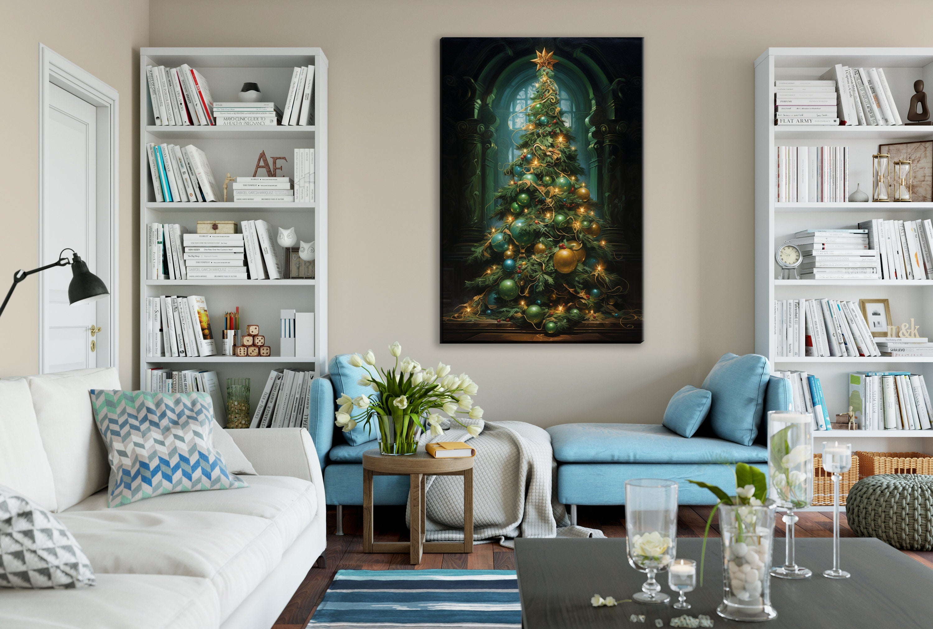 Victorian Christmas Tree Art – Elegant Holiday Artwork on Gallery Wrapped Canvas