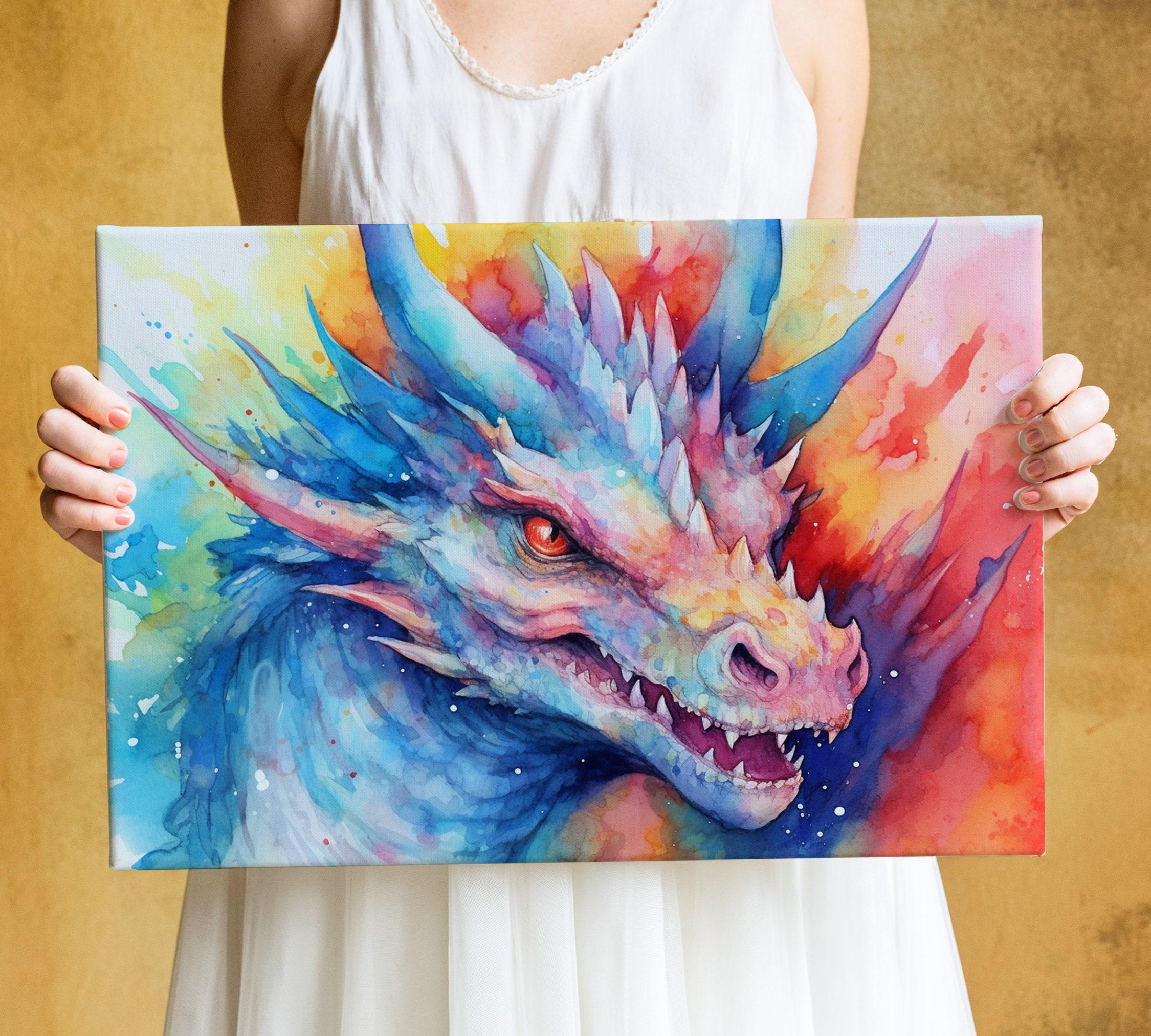 Dragon Portrait: Watercolor Wall Decor Print, Giclee Print on Canvas, Artist Paper, Watercolor Paper, Available in Extra Large Sizes