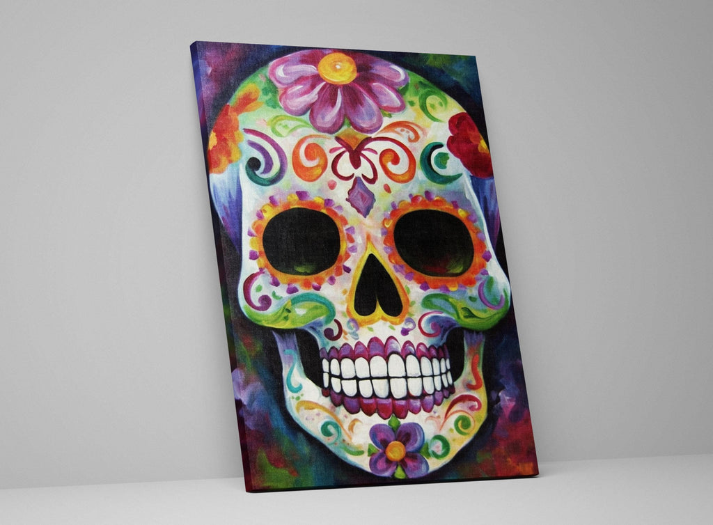 Sugar Skull Wall Art – Colorful Day of the Dead Art on Large Giclee Canvas Print