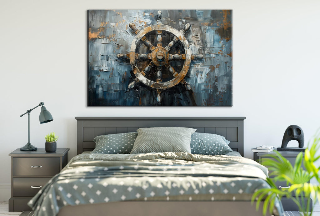 Ship's Wheel Wall Art - Vintage Sailor Wheel on Gallery Wrapped Canvas | Coastal Canvas Art