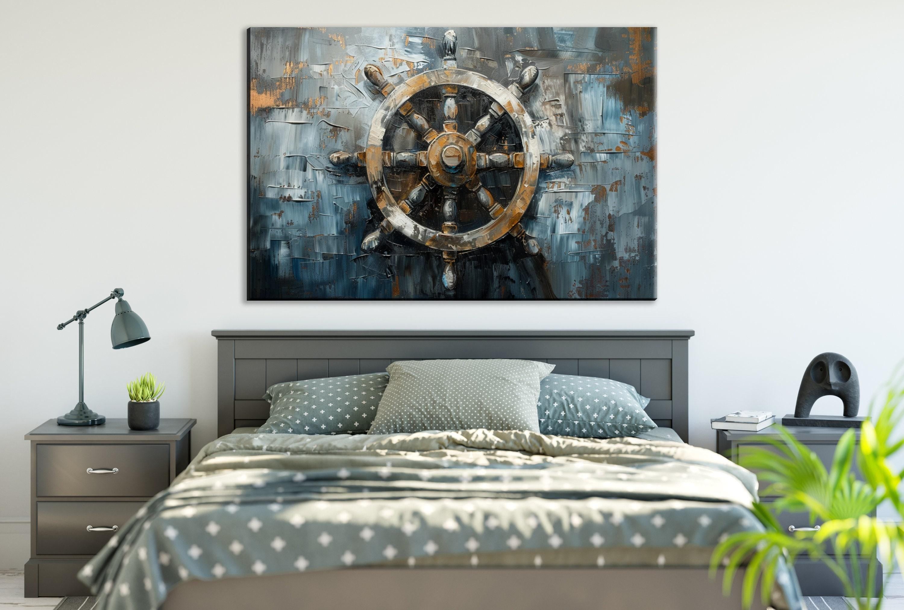Ship's Wheel Wall Art - Vintage Sailor Wheel on Gallery Wrapped Canvas | Coastal Canvas Art