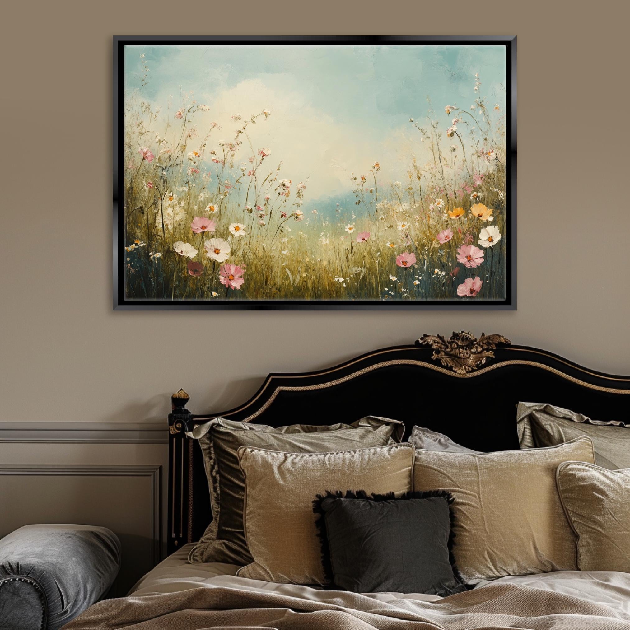 Vintage Wall Art – Extra Large Wildflower Canvas Print | Muted Color, Ready to Hang