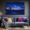 a living room with a couch and a painting on the wall