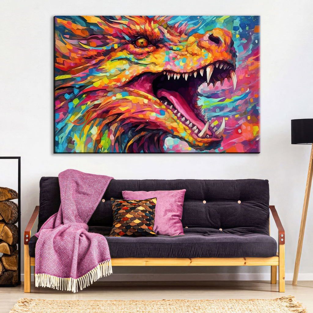 Dragon Canvas Art - Large Fantasy Wall Art Print | Mythical Creature Decor