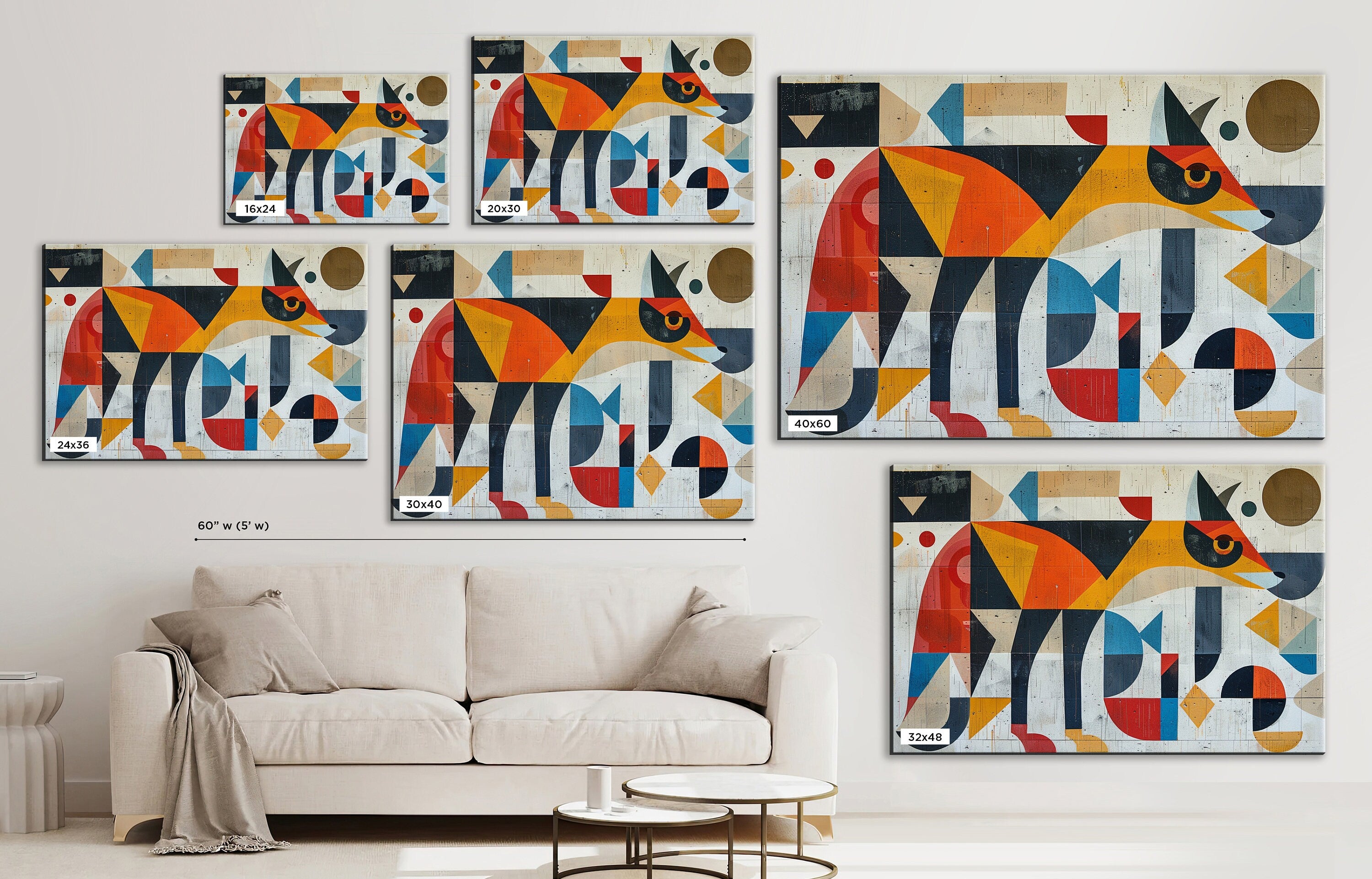 Vintage Coyote Art - Cubist Style Print on Gallery Wrapped Canvas, Ready to Hang