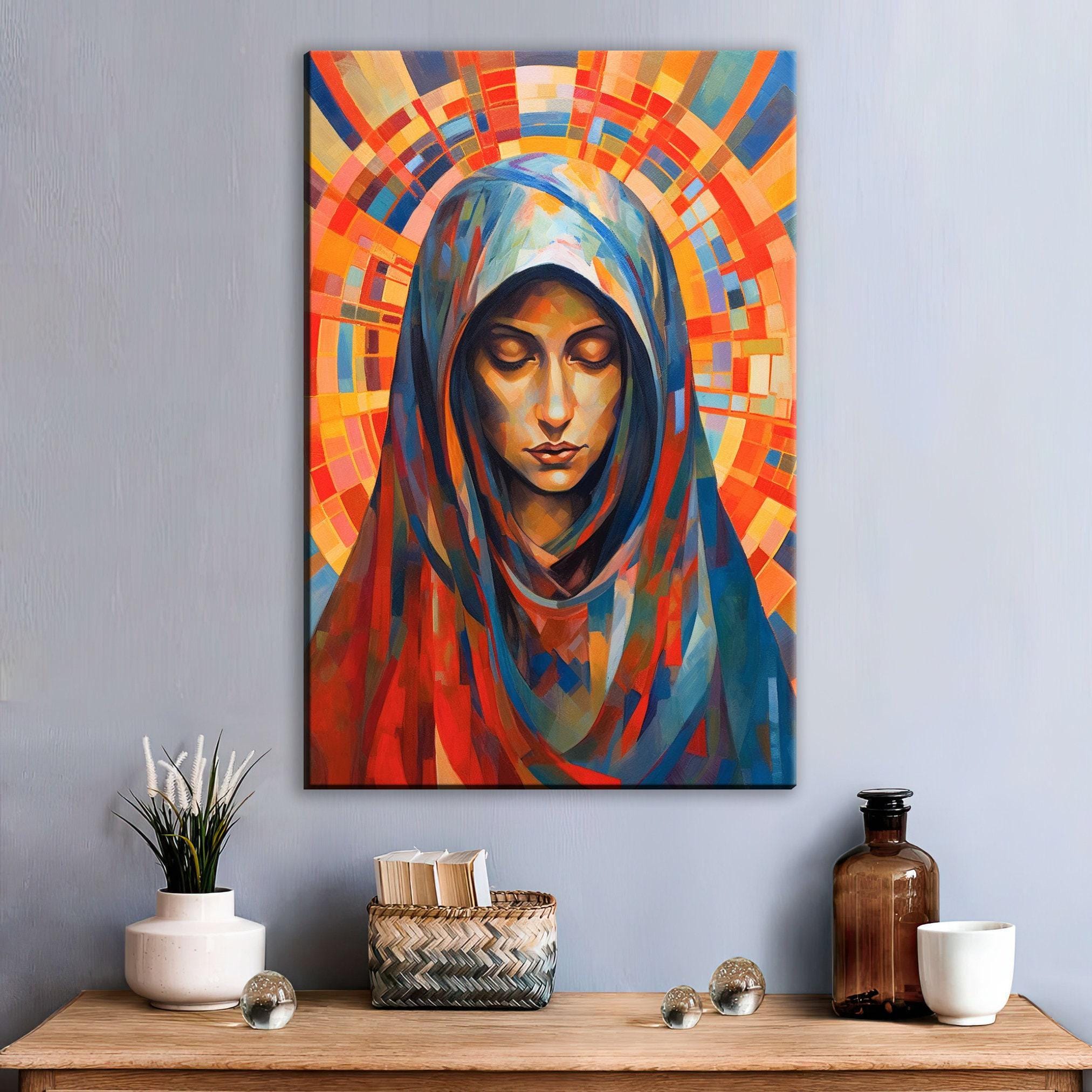 Virgin Mary Canvas Print – Large Faith Artwork | Blessed Mother Wall Decor