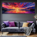 Panoramic Ocean Sunset Canvas - Oversized Framed Wall Art, Pink Purple Sunset