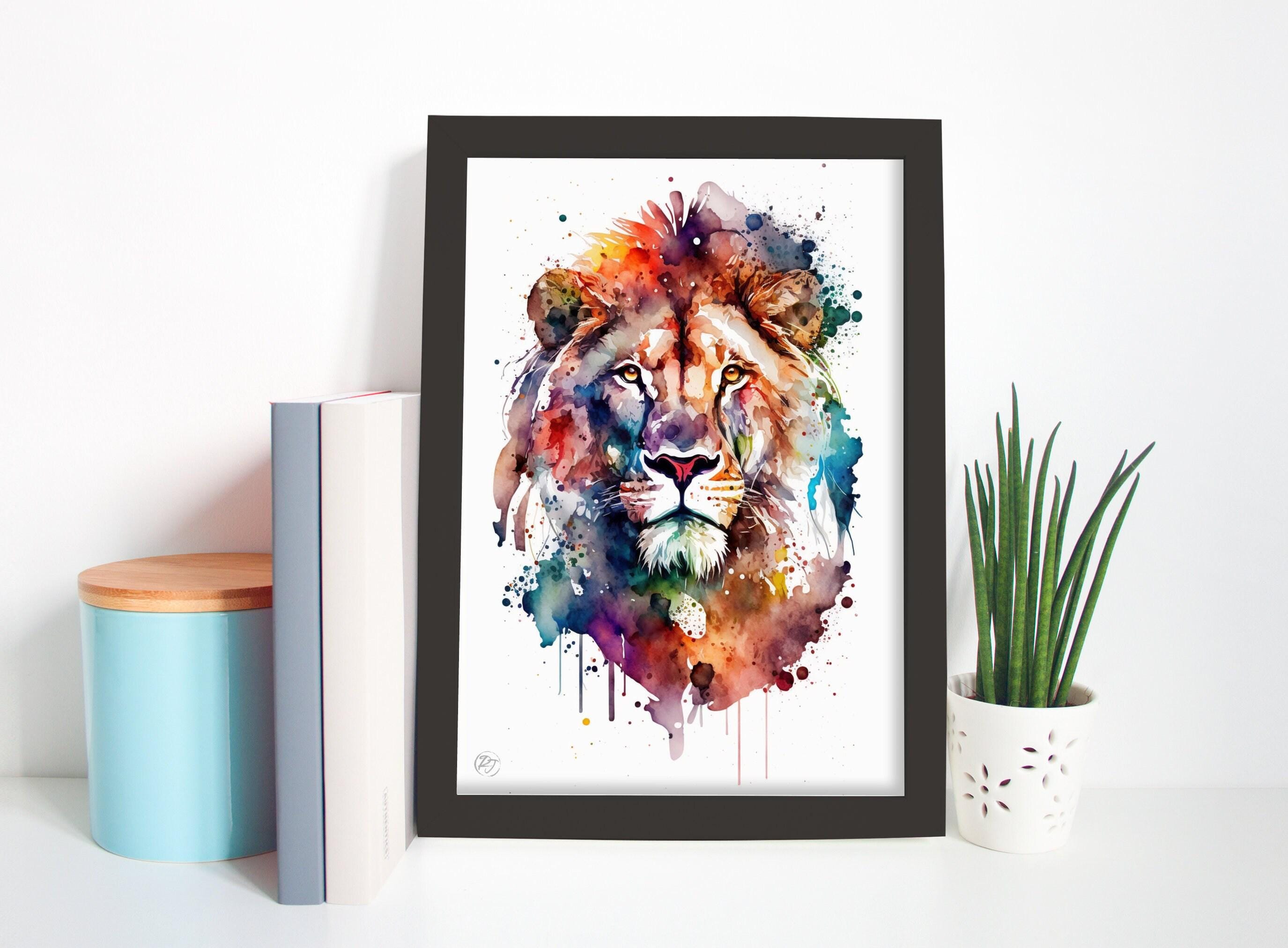 Wildlife Majesty: Lion Watercolor Painting, Giclee Print on Canvas, Artist Paper, Watercolor Paper, Available in Extra Large Sizes