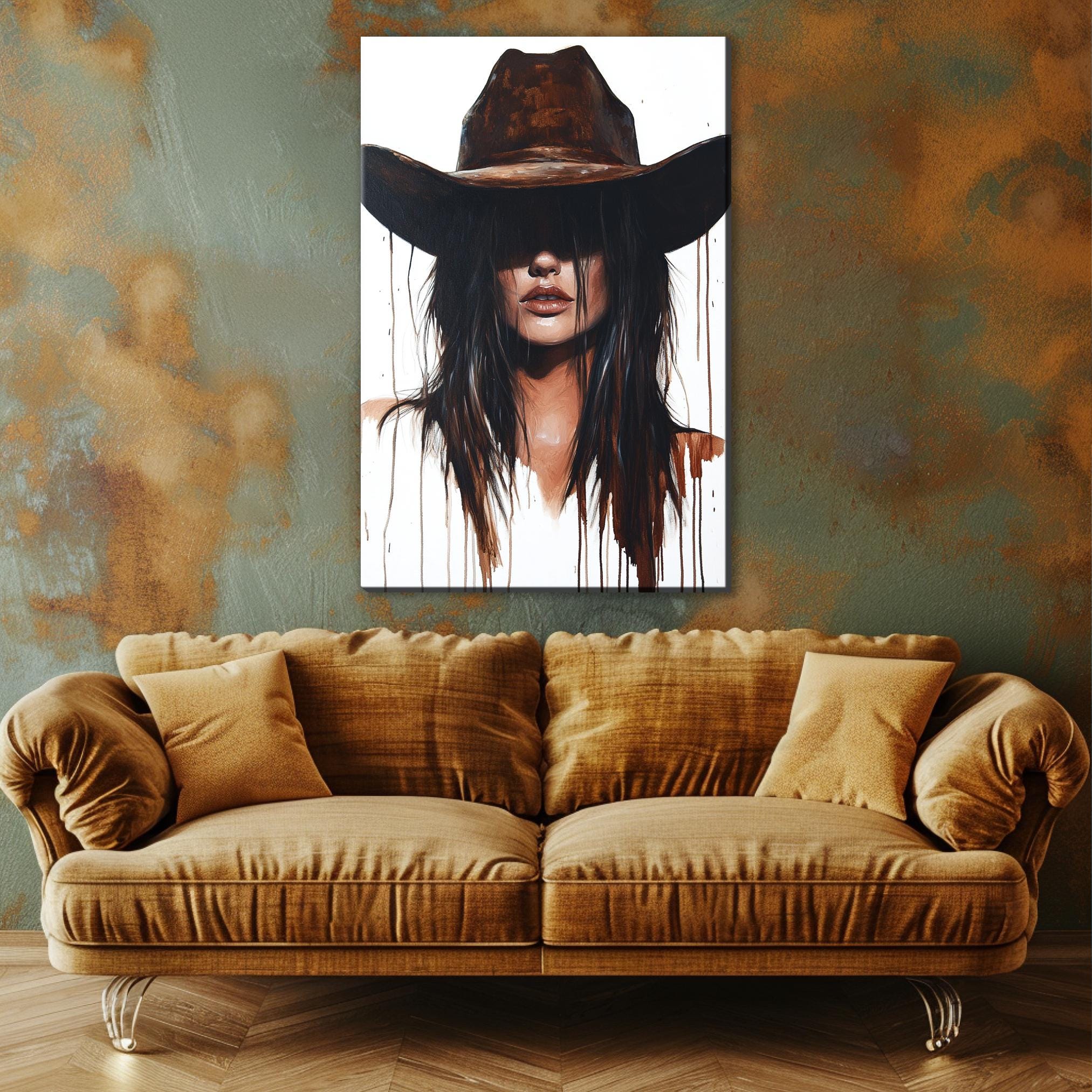 a painting of a woman wearing a cowboy hat