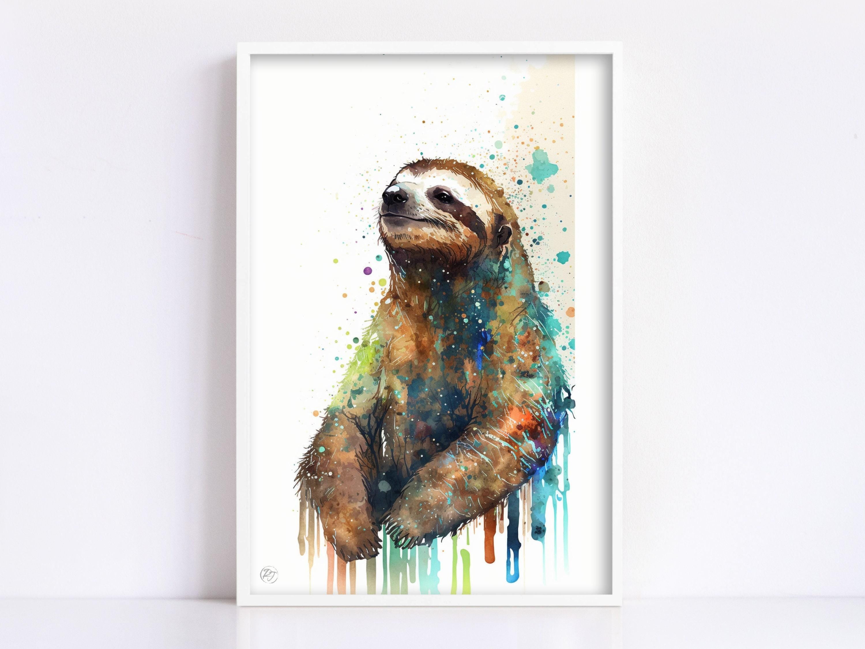 Rainforest Relaxation: Watercolor Sloth Wall Art, Giclee Print on Canvas, Artist Paper, Watercolor Paper, Available in Extra Large Sizes