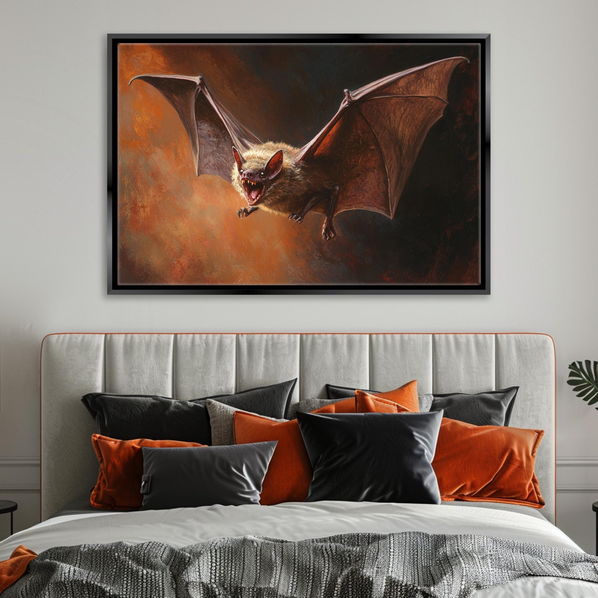Flying Bat Canvas | Dark Academia Art - Extra Large Framed Wall Art, Ready to Hang