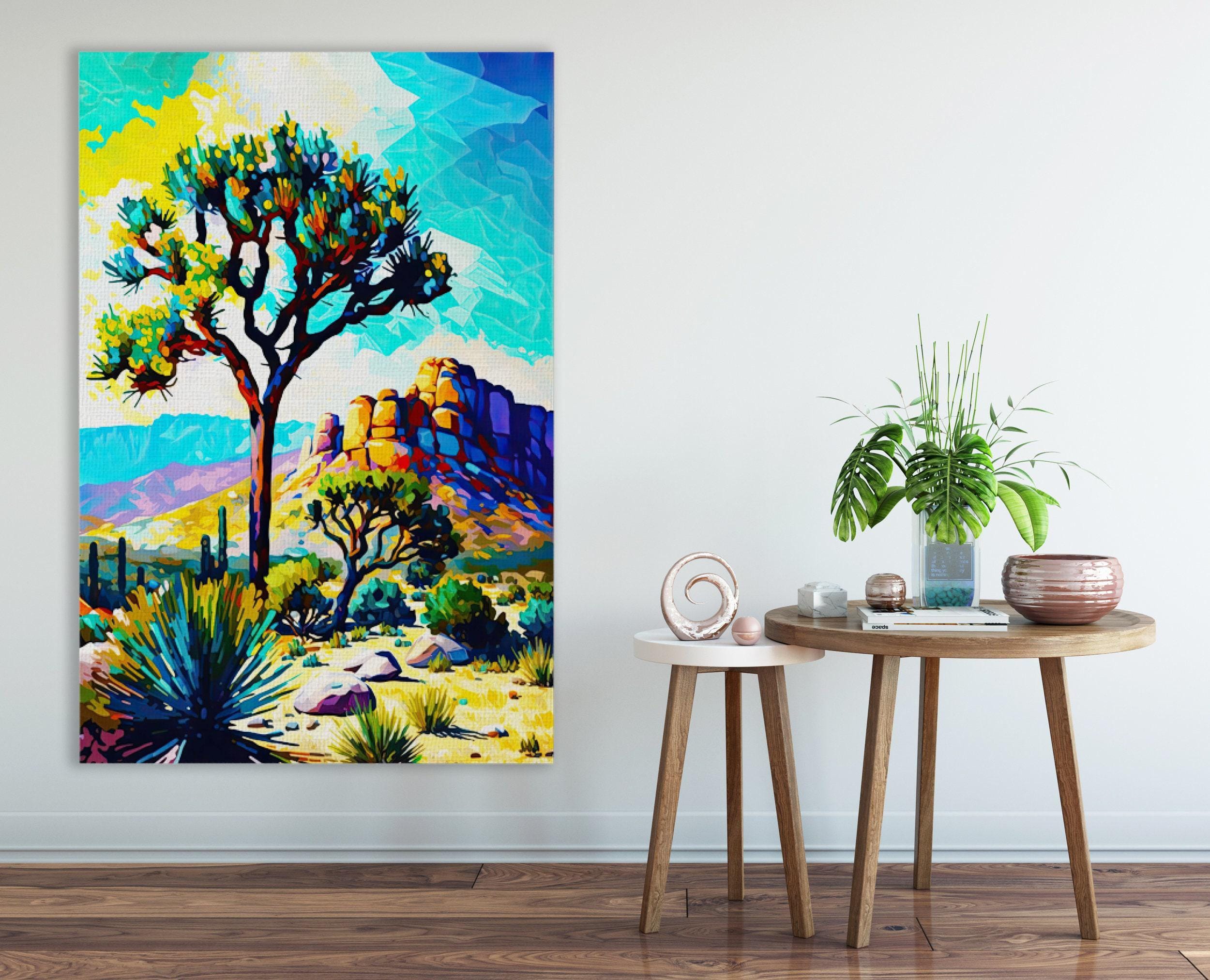 Joshua Tree Canvas Print – Southwest Landscape Painting | Vibrant Desert Art On Wood Frame
