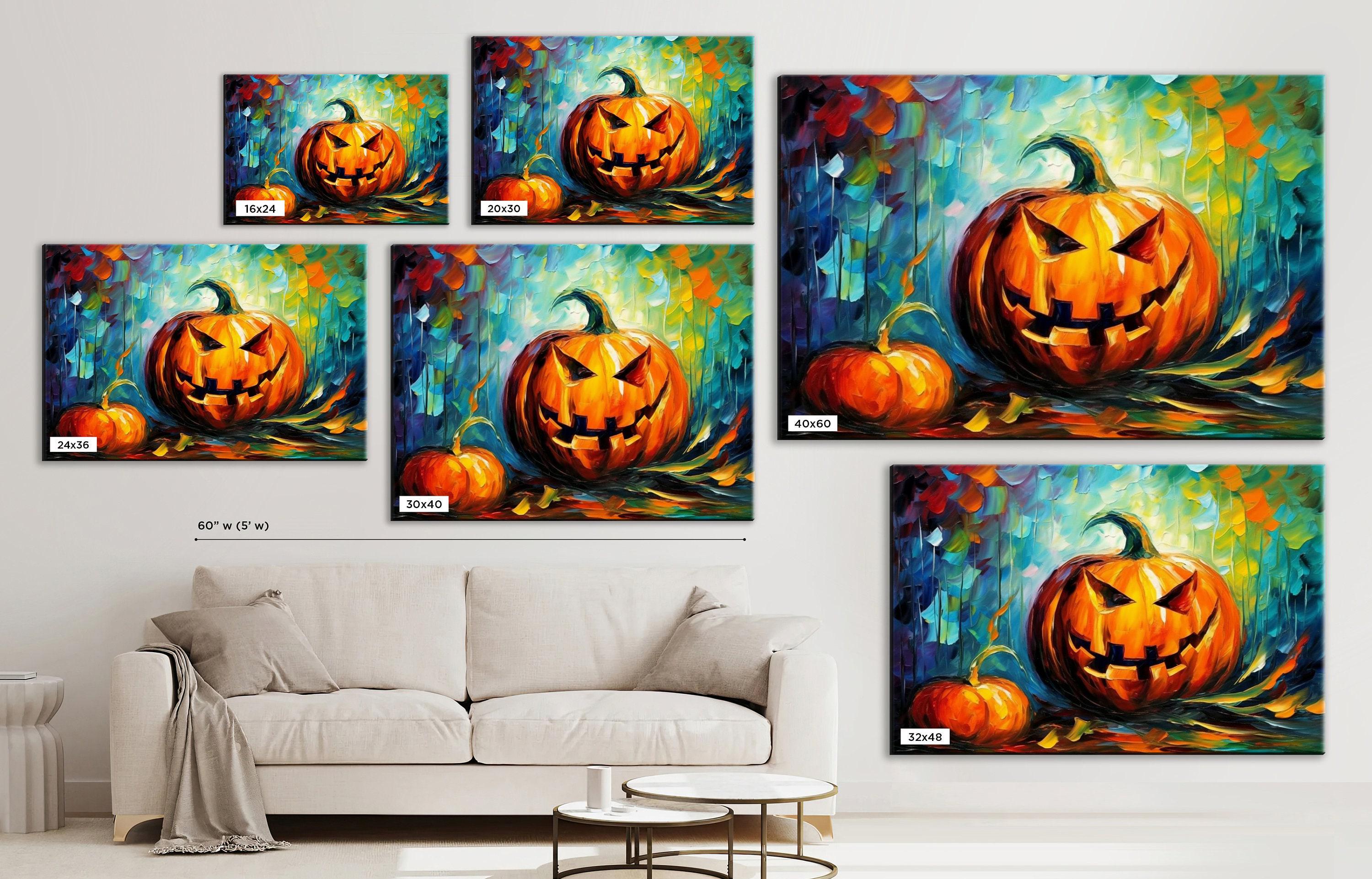 Halloween Pumpkin Wall Art – Large Jack O Lantern Canvas | Festive Pumpkin Art