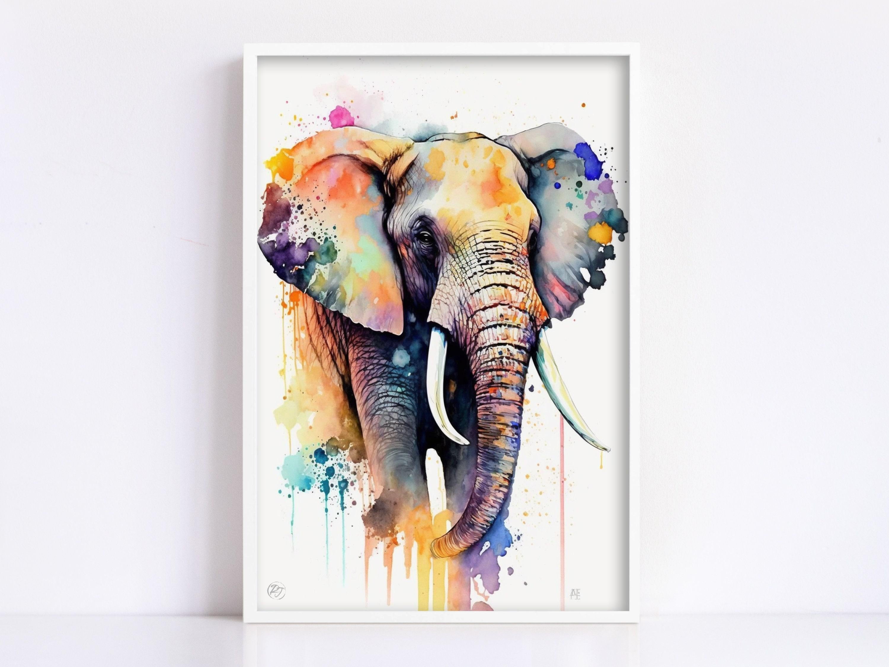 Graceful Elephant Portrait: Watercolor Wall Decor, Giclee Print on Canvas, Artist Paper, Watercolor Paper, Available in Extra Large Sizes