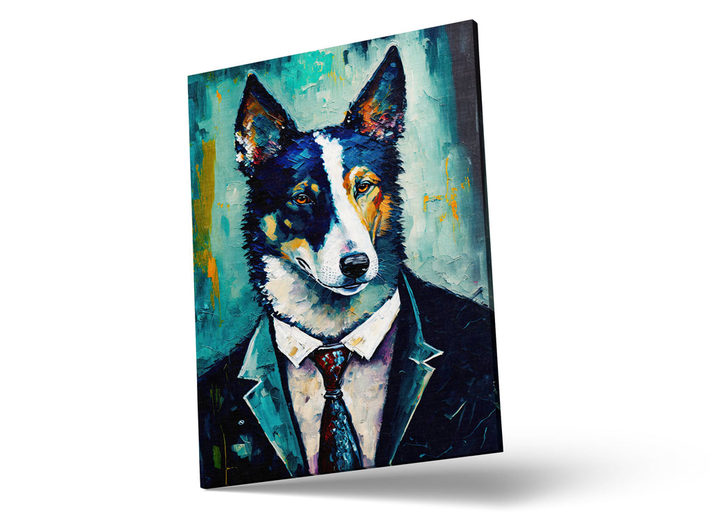 Dog In Suit Art – Funny Dog Canvas Mixed Breed Husky German Shepherd Print