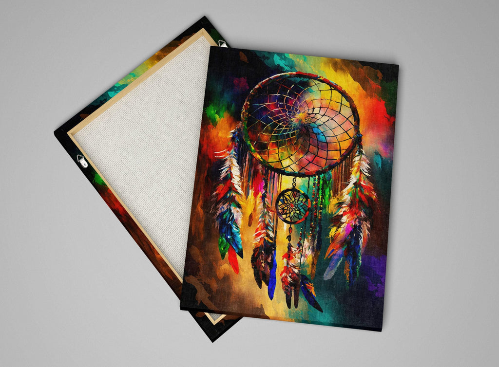 Dreamcatcher Art Print – Native American Canvas with Vibrant Peacock Design