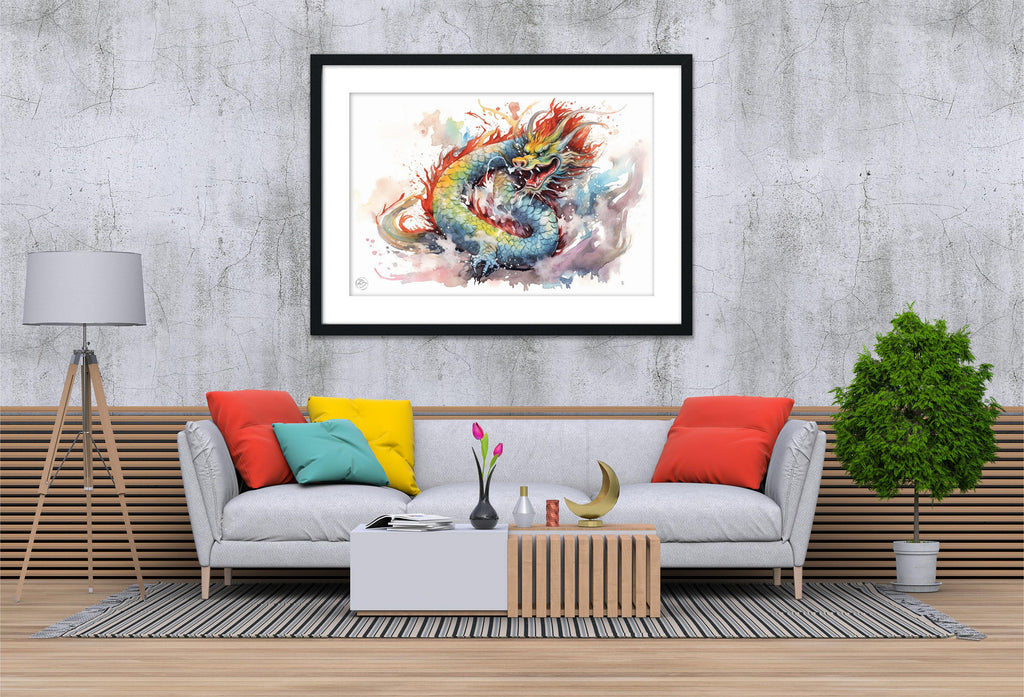 Dragon of Prosperity: Chinese Dragon Watercolor Art, Giclee Print on Canvas, Artist Paper, Watercolor Paper, Available in Extra Large Sizes