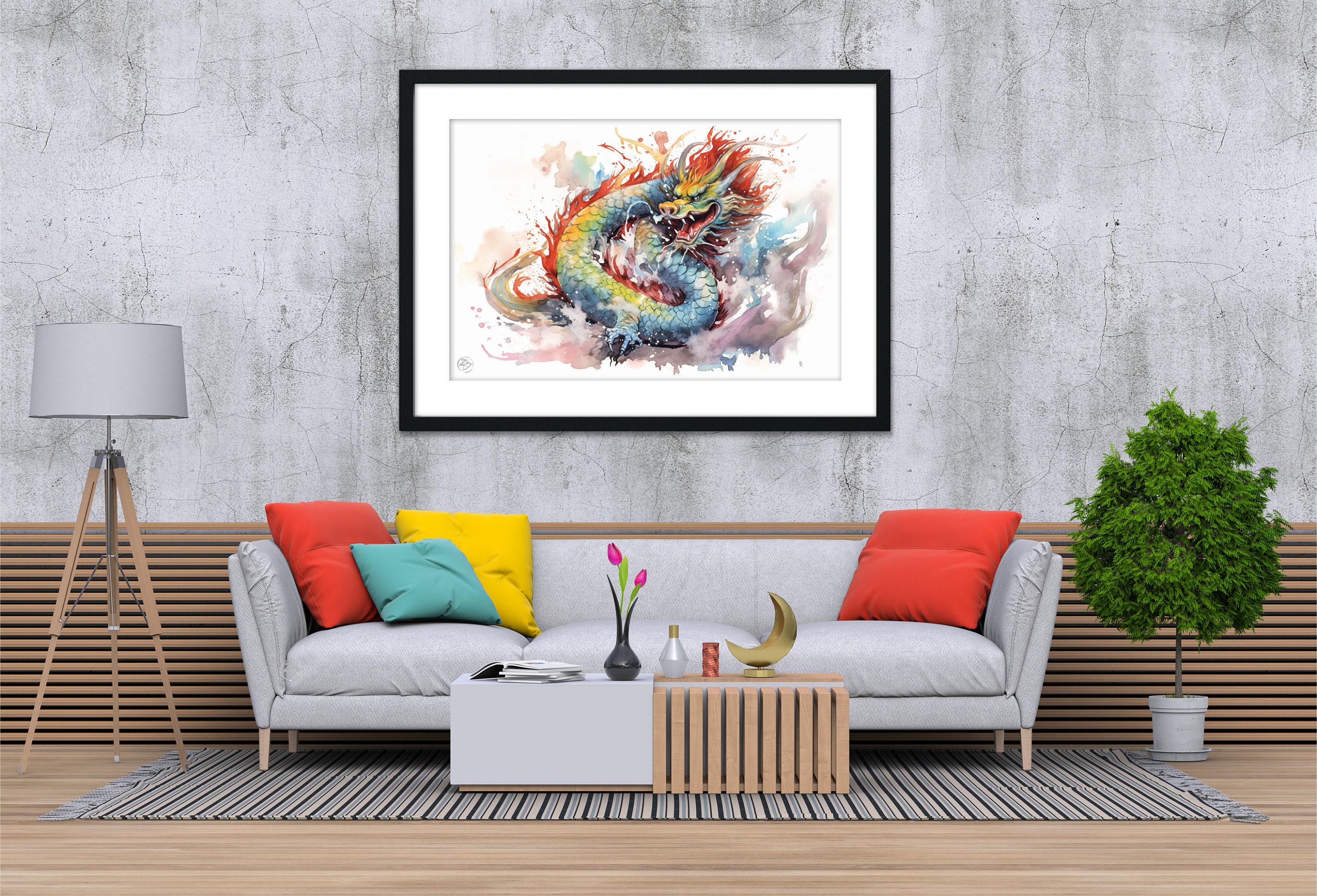 Dragon of Prosperity: Chinese Dragon Watercolor Art, Giclee Print on Canvas, Artist Paper, Watercolor Paper, Available in Extra Large Sizes