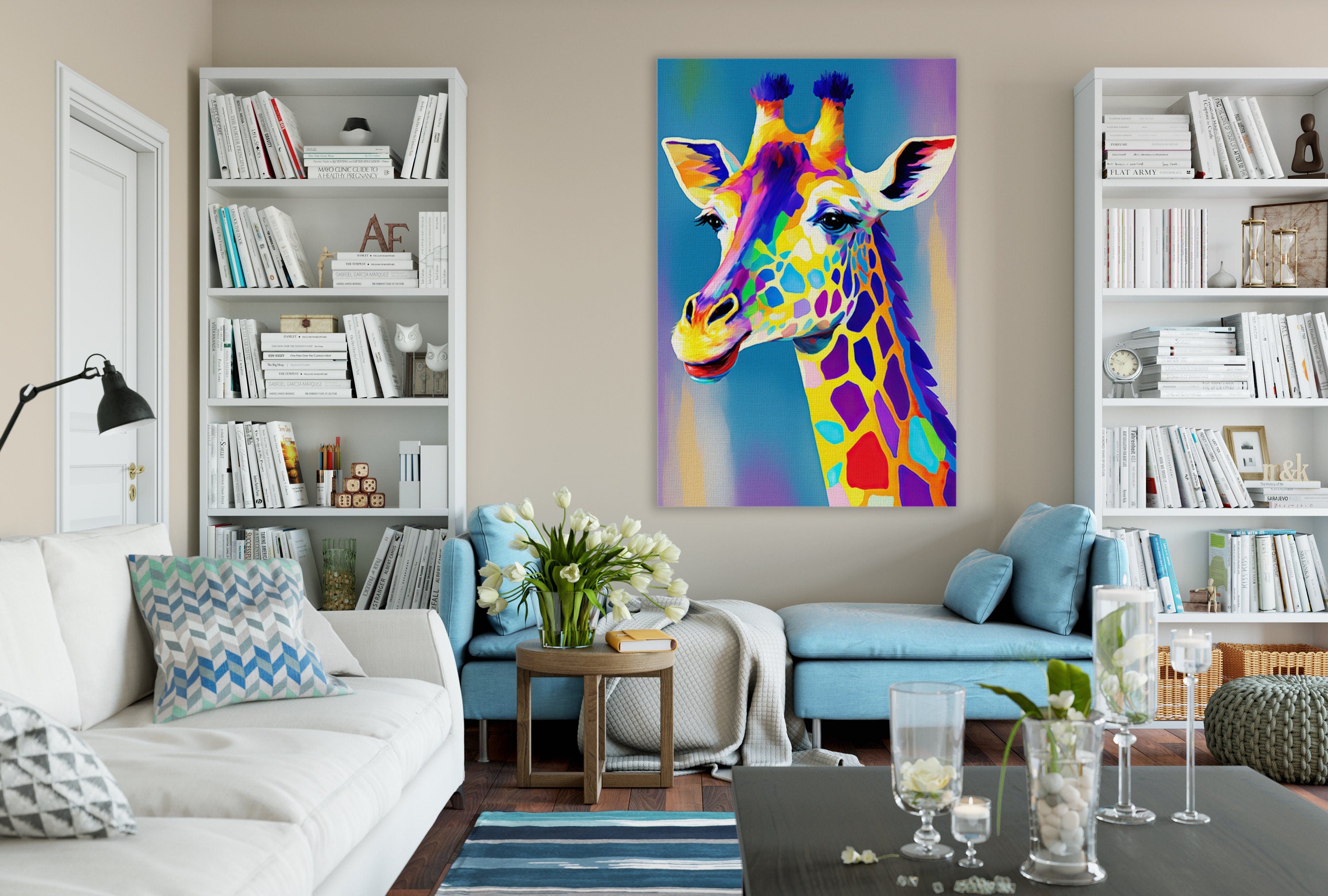 Giraffe Canvas Art – Vibrant Wildlife Wall Art | African Safari Decor Print