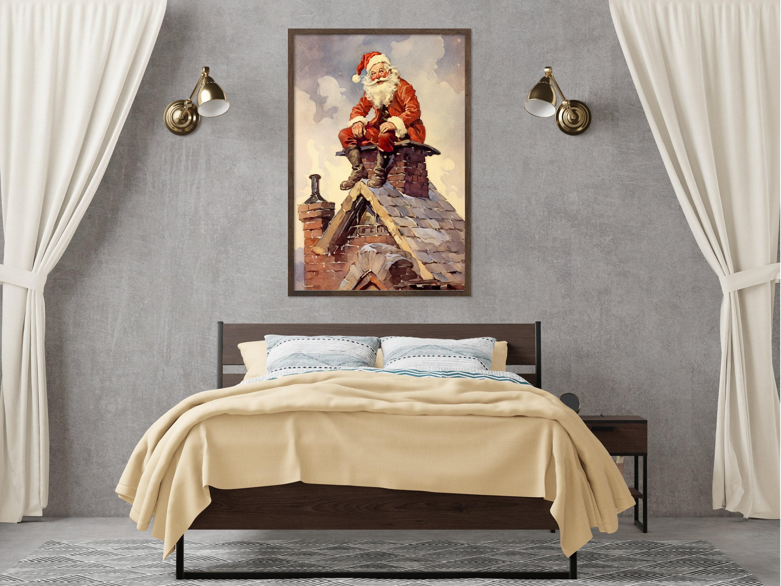 Norman Rockwell Style Santa Claus - Classic Christmas, Print on Canvas, Artist Paper, Watercolor Paper, Available in Extra Large Sizes