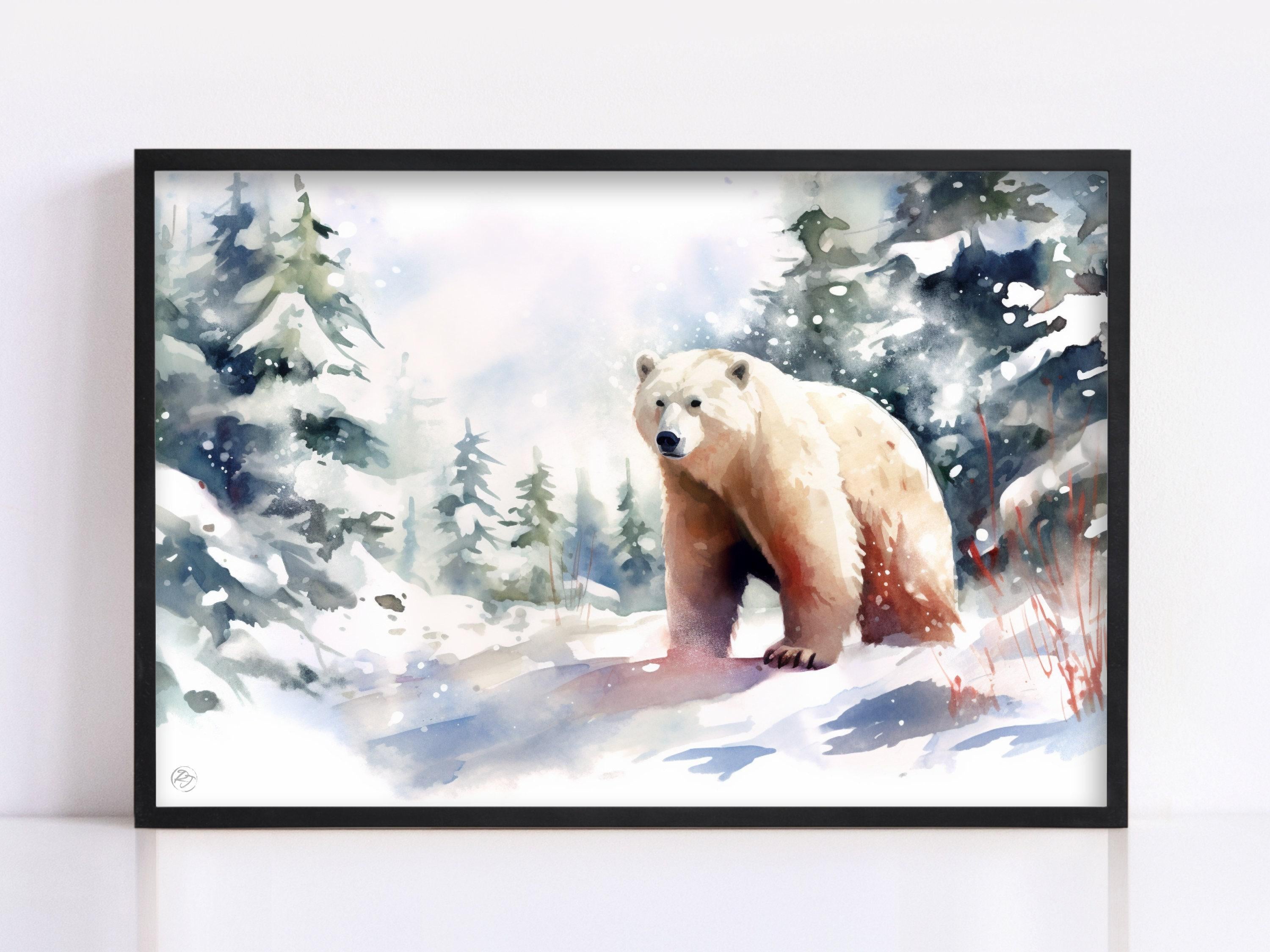 Arctic Majesty: Polar Bear Watercolor - Giclee Print on Canvas, Artist Paper, Watercolor Paper, Available in Extra Large Sizes